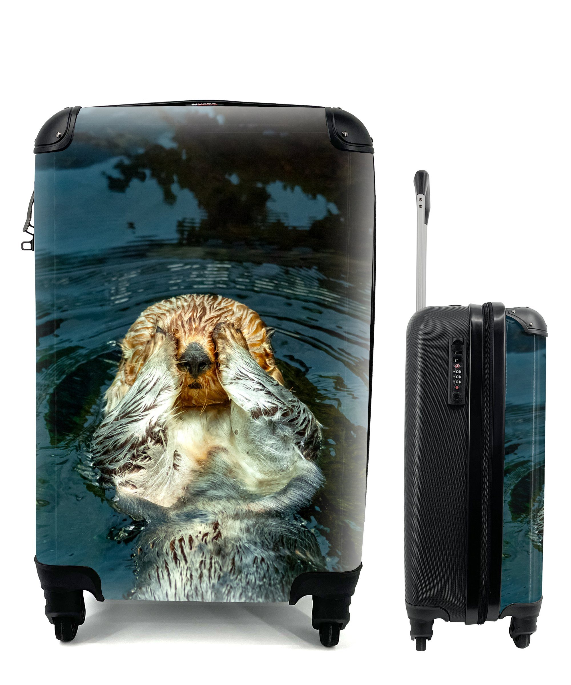MuchoWow Handgepäckkoffer Otter im Wasser 4 Rollen, Trolley, liegend, Reisetasche Reisekoffer rollen, mit Ferien, Handgepäck für