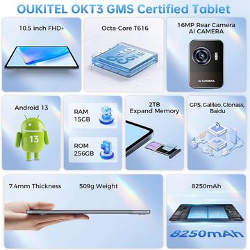 OUKITEL 15GB RAM 8250mAh Akku Gaming PC Widevine L1/Octa-Core-Prozessor Tablet (10,5", 256 GB, Android 13, Dual SIM LTE/5G WiFi, Technologisches Kraftpaket für Ihr digitales Leben)
