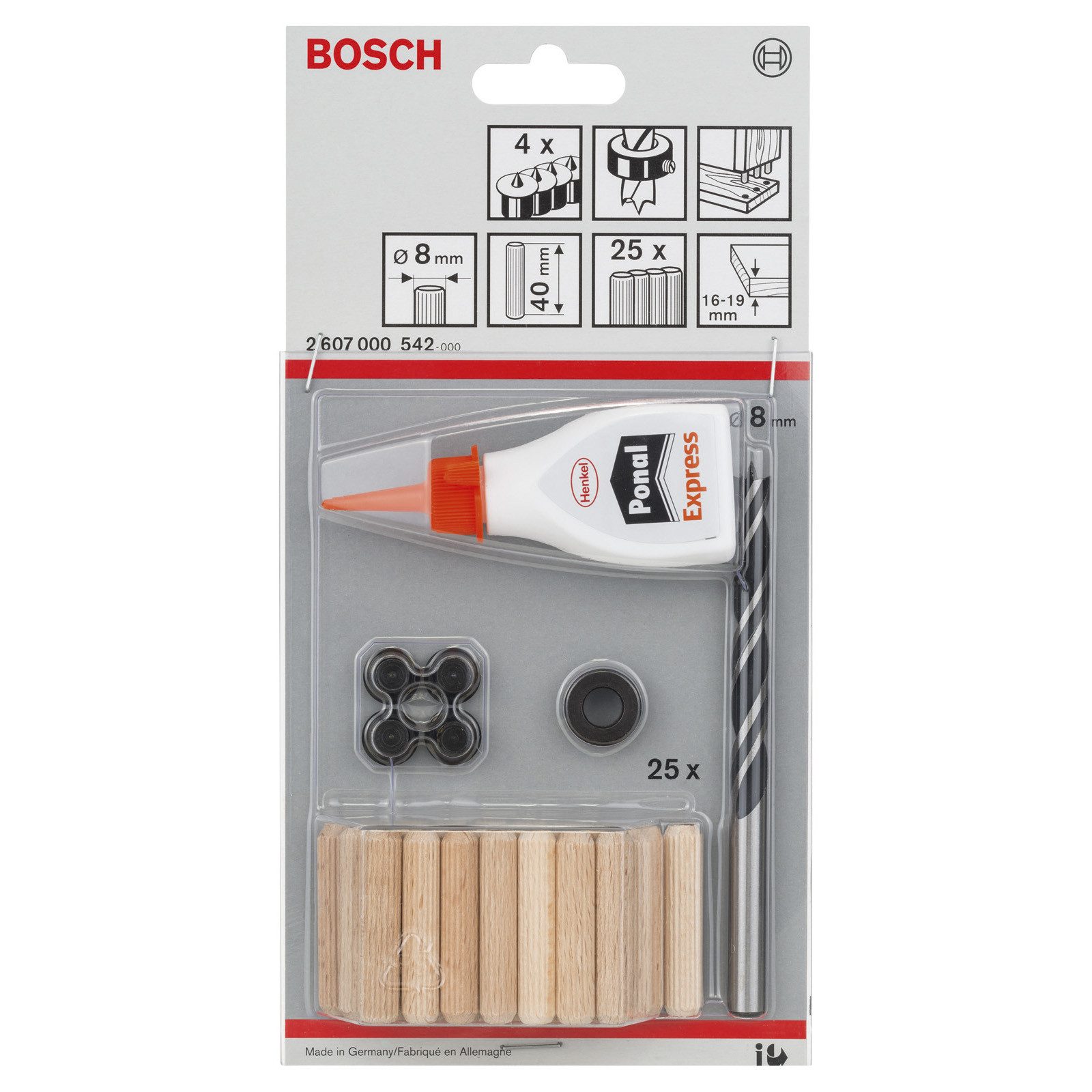 BOSCH Befestigungsanker Bosch Holzdübel-Set, 32tlg., 8 mm, 40 mm - 2607000542