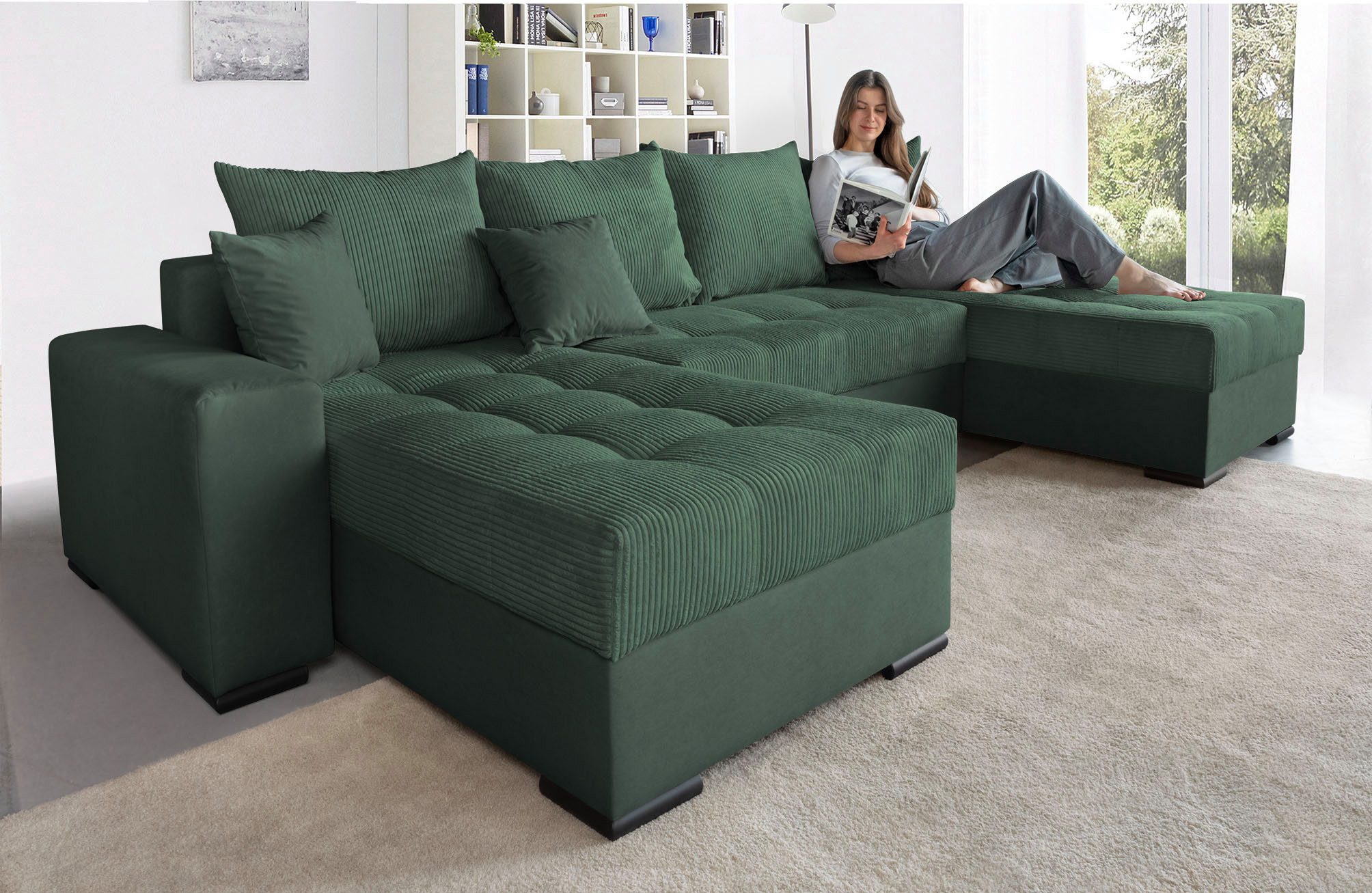 COLLECTION AB Wohnlandschaft Josy XL U-Form, B: 313 cm in Cord, Cord-Mix, Schlaffunktion, Bettkasten & 2 Zierkissen, Federkern