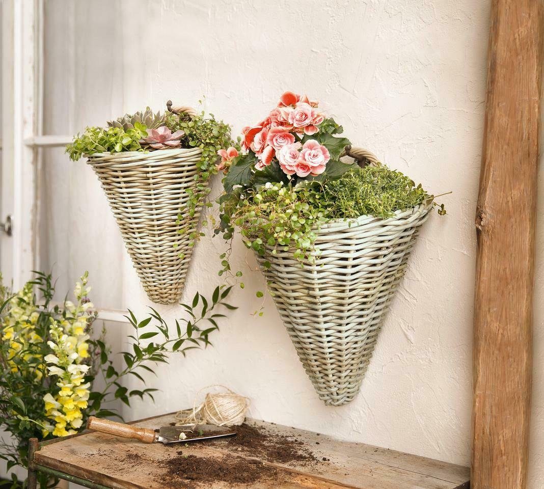 Home-trends24.de Übertopf Füllhorn Rattan Wand Pflanzer Blumen Hänge Korb  Kasten