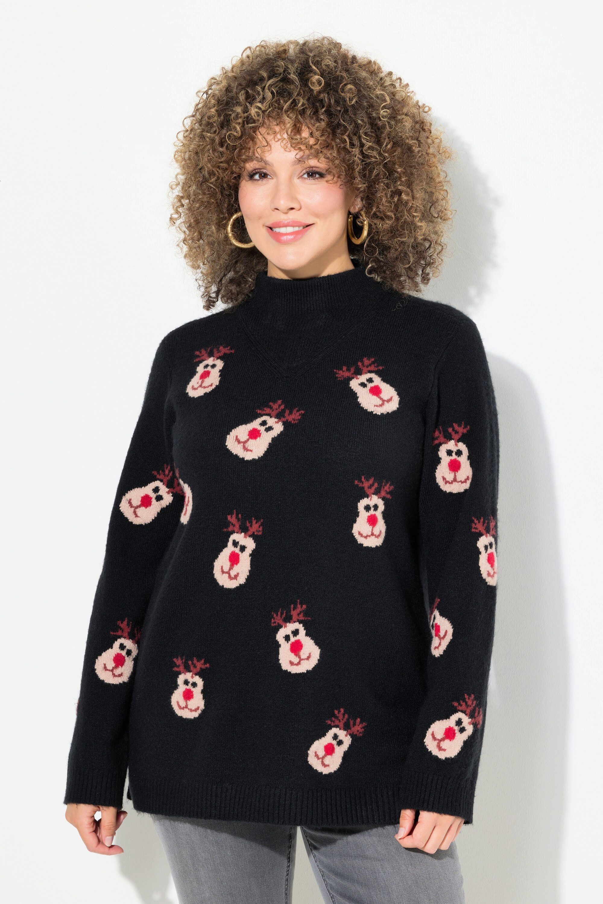 Ulla Popken Strickpullover Pullover Rentiere Stehkragen günstig online kaufen