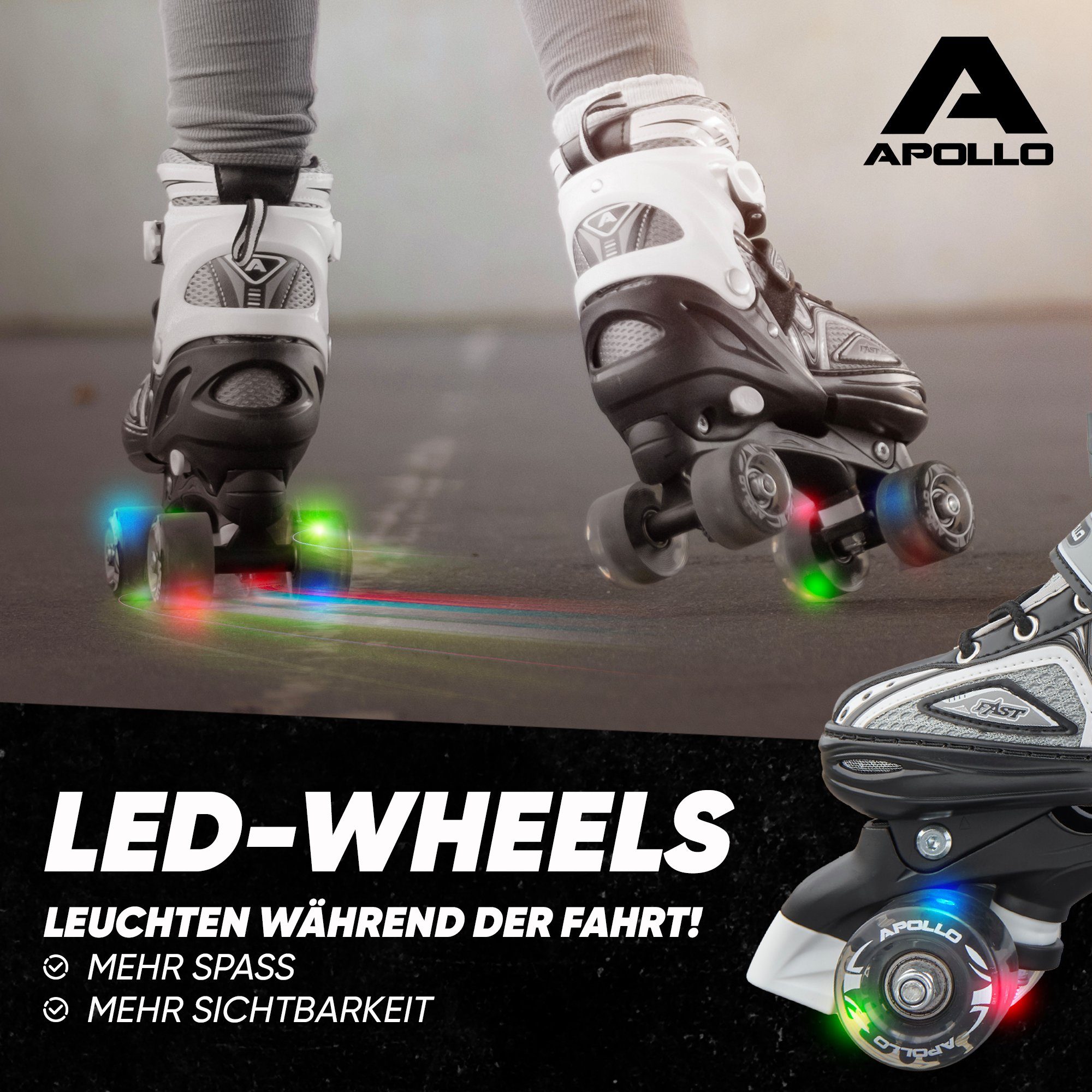 Apollo Rollschuhe LED Rollschuhe größenverstellbar Super Quads X-Pro, größenverstellbare Roller Skates für Mädchen und Jungen - Größen 31-42