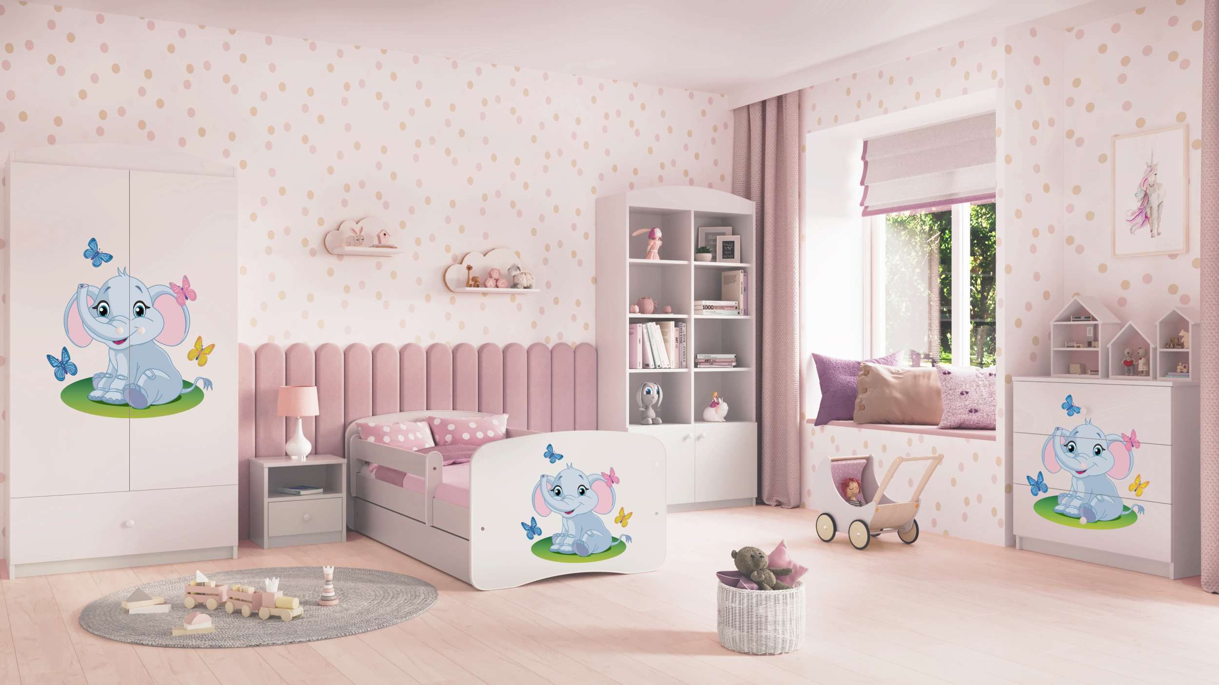 99rooms Jugendzimmer-Set Dreams Motiv VI, (Komplettset, Set (5-St), Modern, für Kinderzimmer, mit viel Stauraum, Lattenrost und Matratze