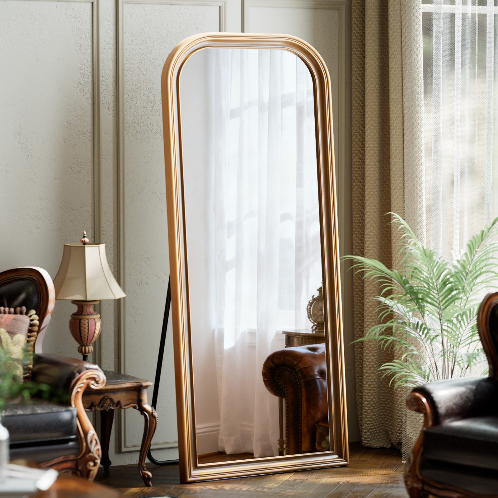 BEAUTYPEAK Ganzkörperspiegel Vintage-Spiegel mit Holzoptik-Rahmen