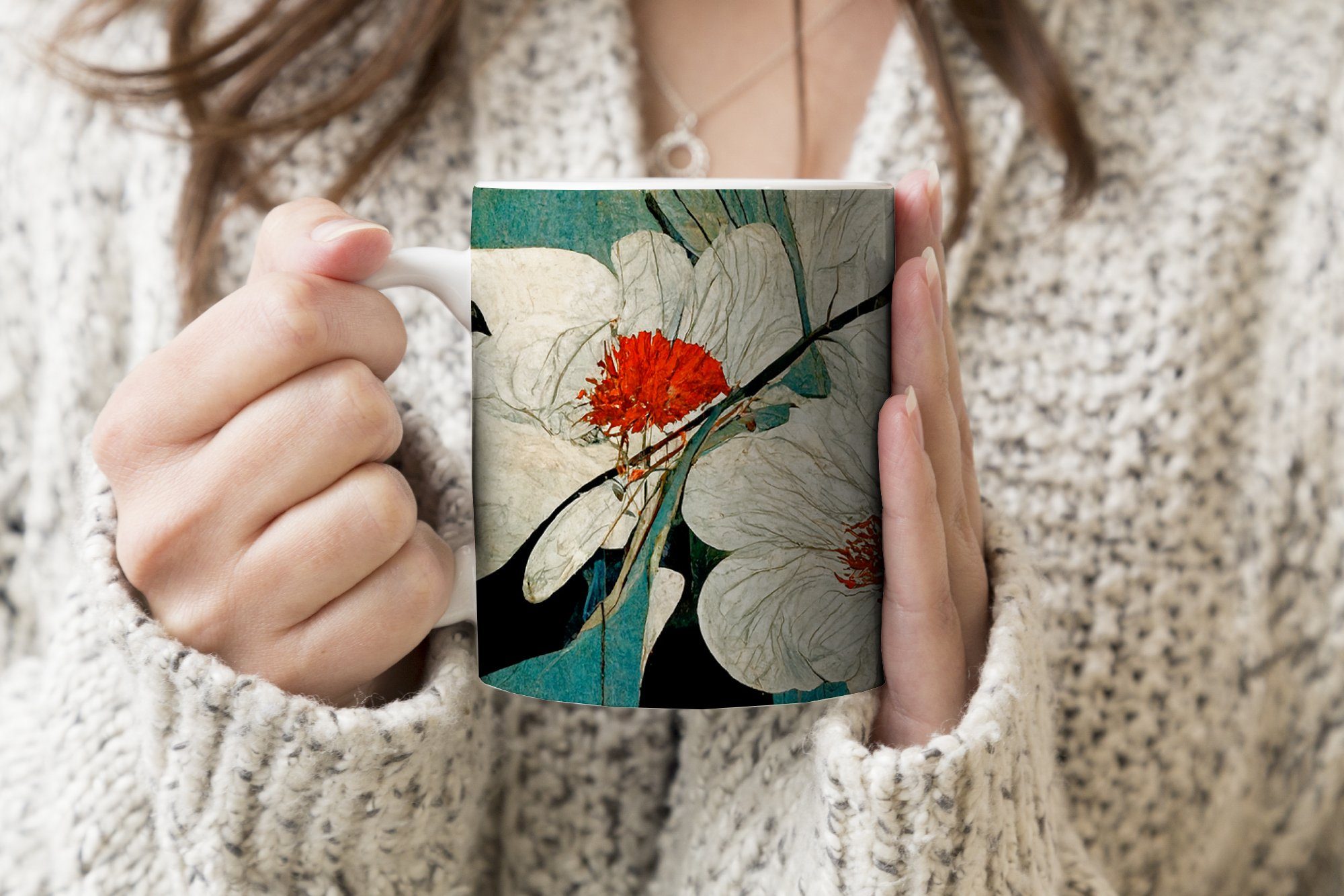 Pflanzen Teetasse, Tasse Geschenk Keramik, - Teetasse, Kaffeetassen, Blumen Asien Becher, Orange, MuchoWow Vintage - - -