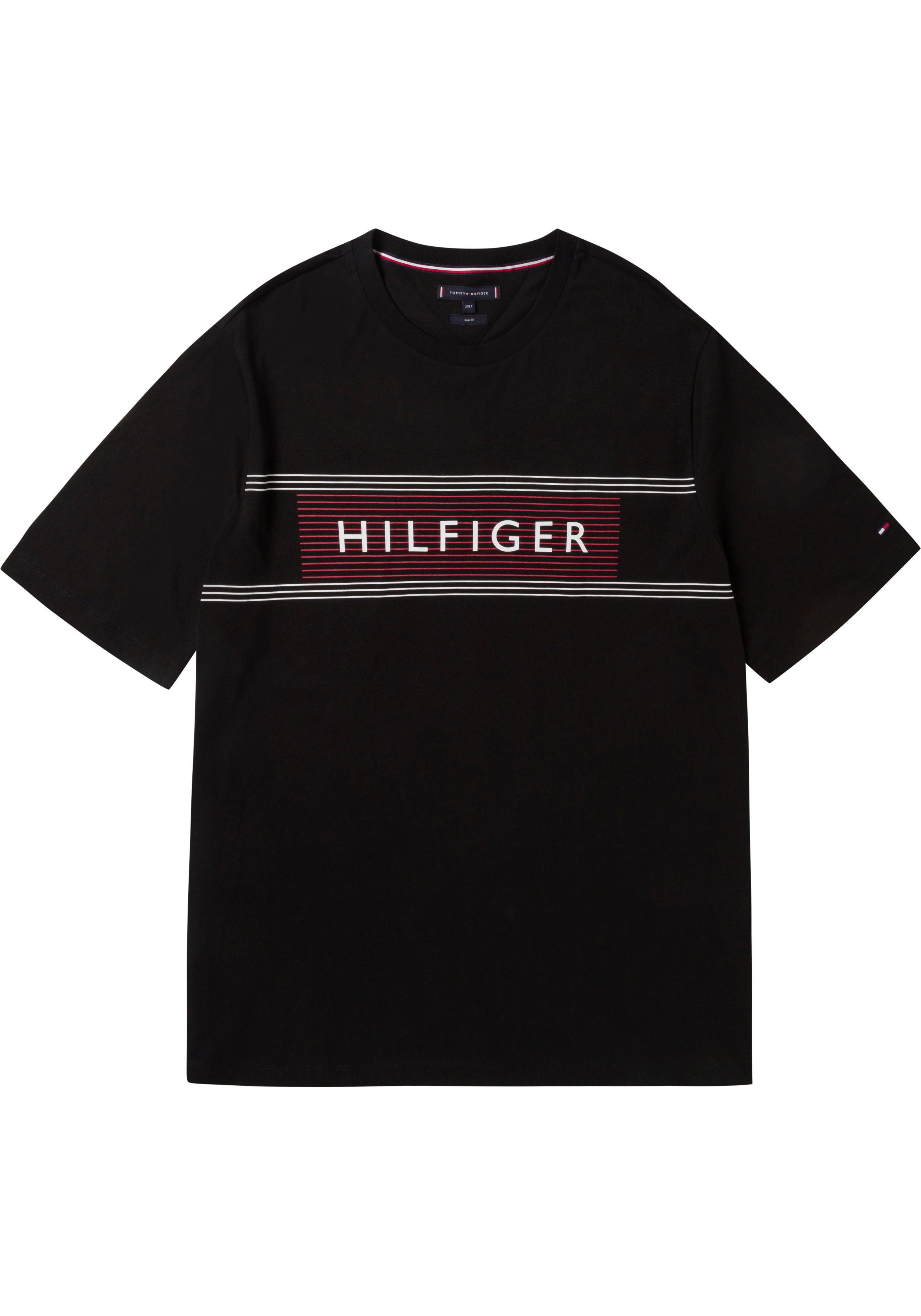 Hilfiger Tommy & Hilfiger (1-tlg) mit am Big Tommy Labelfarben Tall schwarz T-Shirt innen Ausschnitt