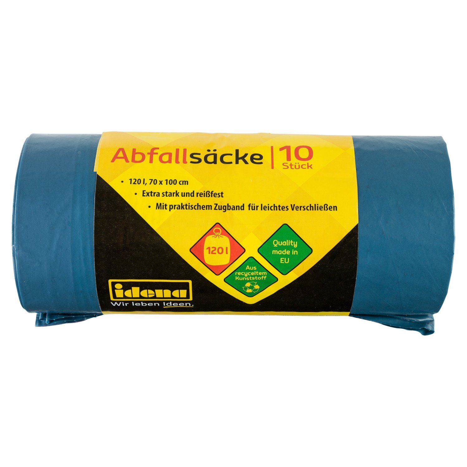 Idena Müllbeutel Idena 50056 - Abfallsäcke, blau, 1 Rolle mit 10 Stück, 120 Liter, 40µ