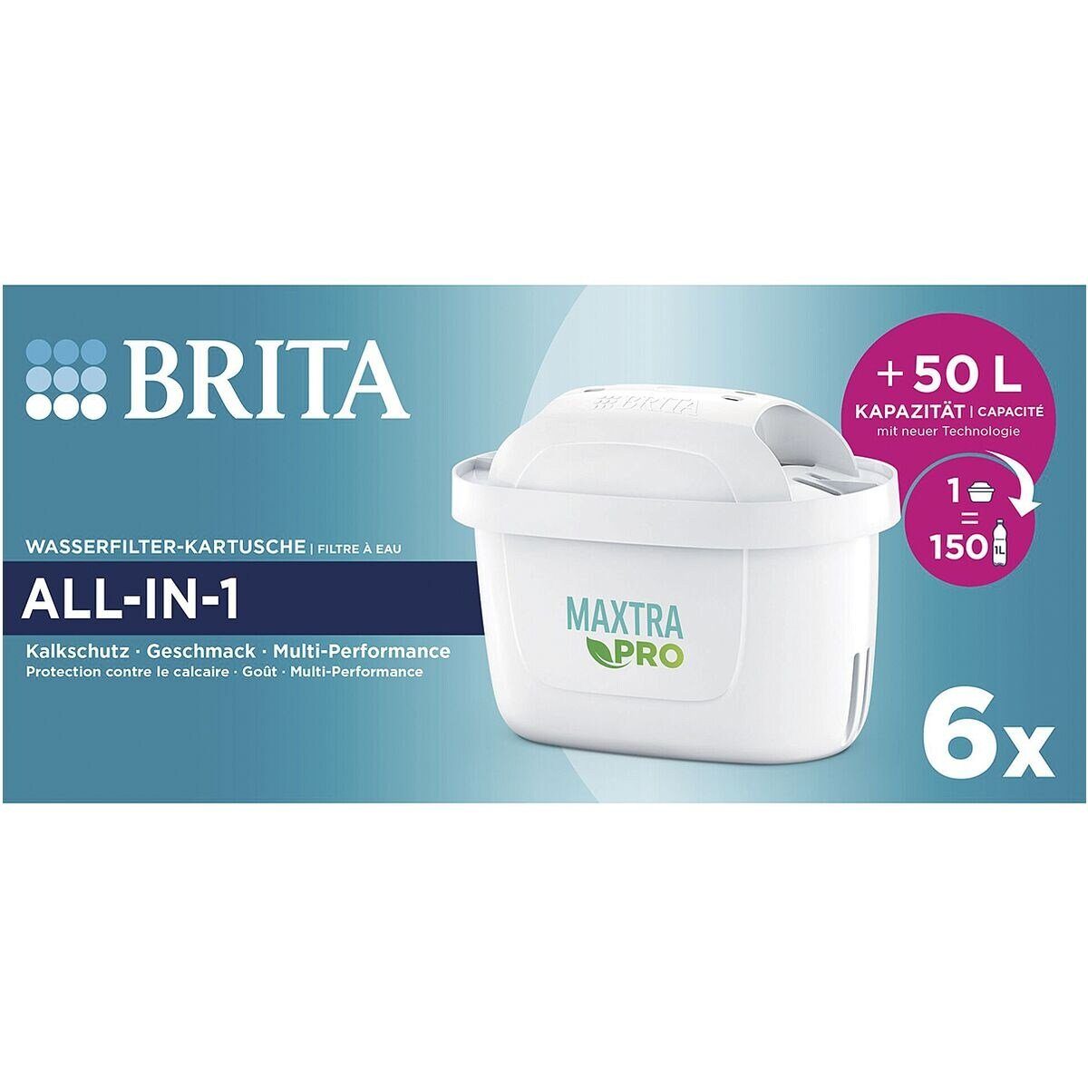 BRITA Wasserfilter MAXTRA PRO ALL-IN-1, Zubehör für BRITA Tischwasserfilter, 4-stufiges-Filtersystem