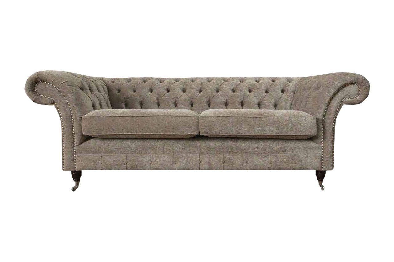 Sofa Dreisitzer Chesterfield Sitzmöbel 3 Plätzen Braun Textil Lounge Luxus