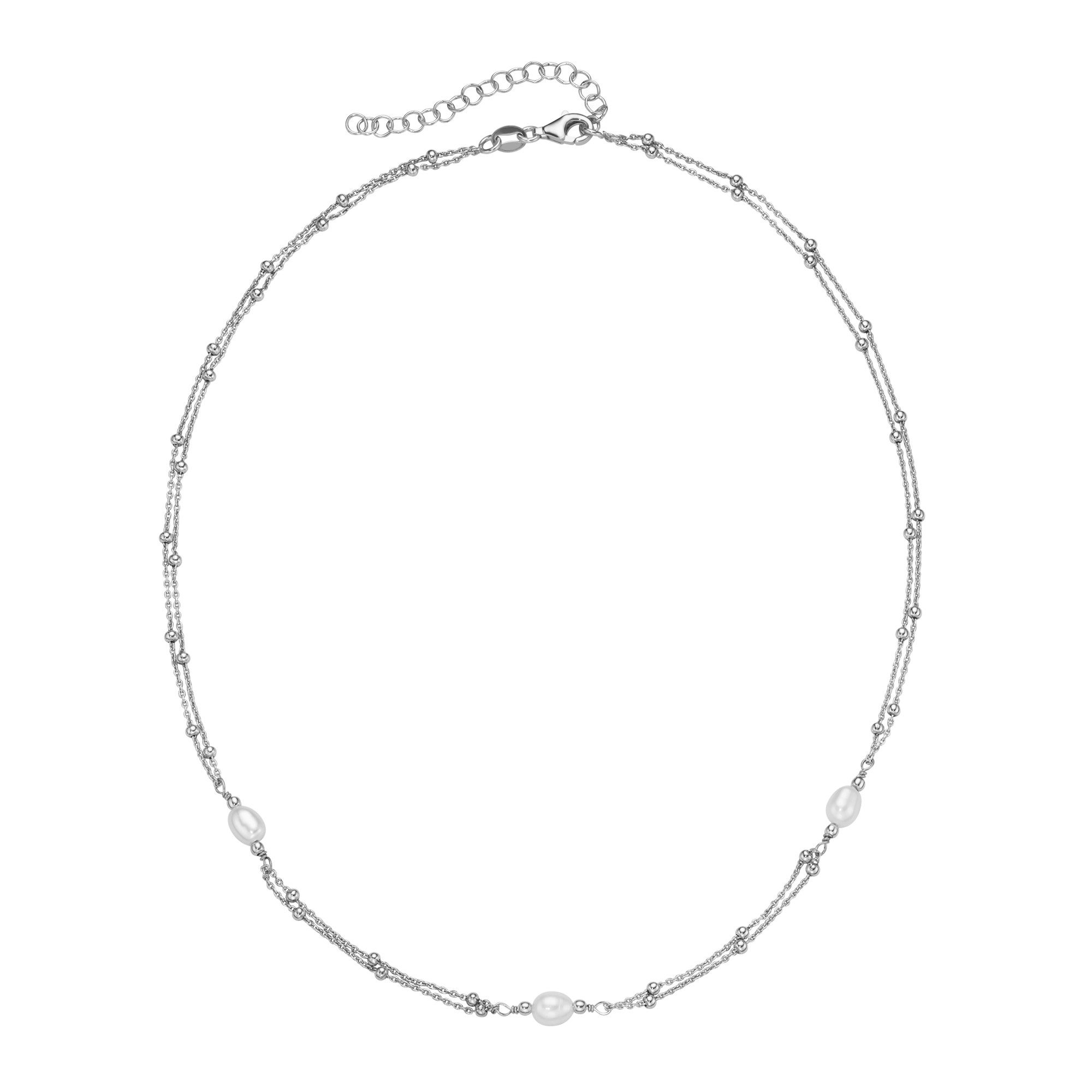 Firetti Collier Schmuck Geschenk Silber 925 Halsschmuck Ankerkette zweireihig Kugeln, mit Süßwasserzuchtperle