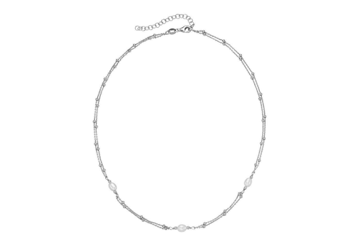 Firetti Collier Schmuck Geschenk Silber 925 Halsschmuck Ankerkette zweireihig Kugeln, mit Süßwasserzuchtperle