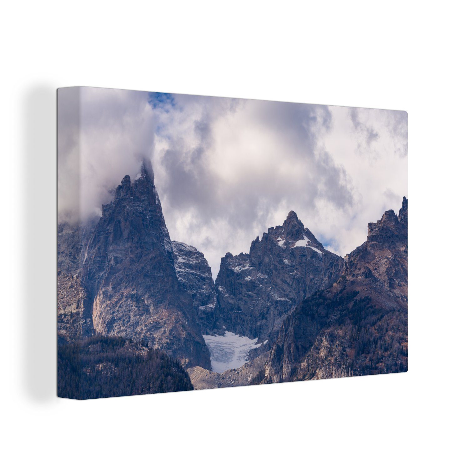 St), Leinwandbilder, (1 Wolkendecke, Wanddeko, der von umgeben 30x20 OneMillionCanvasses® Aufhängefertig, Gipfel dichten Teton Leinwandbild Wandbild einer Mountains cm Die
