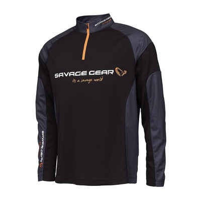 Savage Gear Longsweatshirt Tournament Gear Shirt 1/2 Zip S-XXL Black Schwarz Angelshirt Tricot Atmungsaktiv, Bügelfrei, Knitterfest, Leichtgewicht, Schnelltrocknend