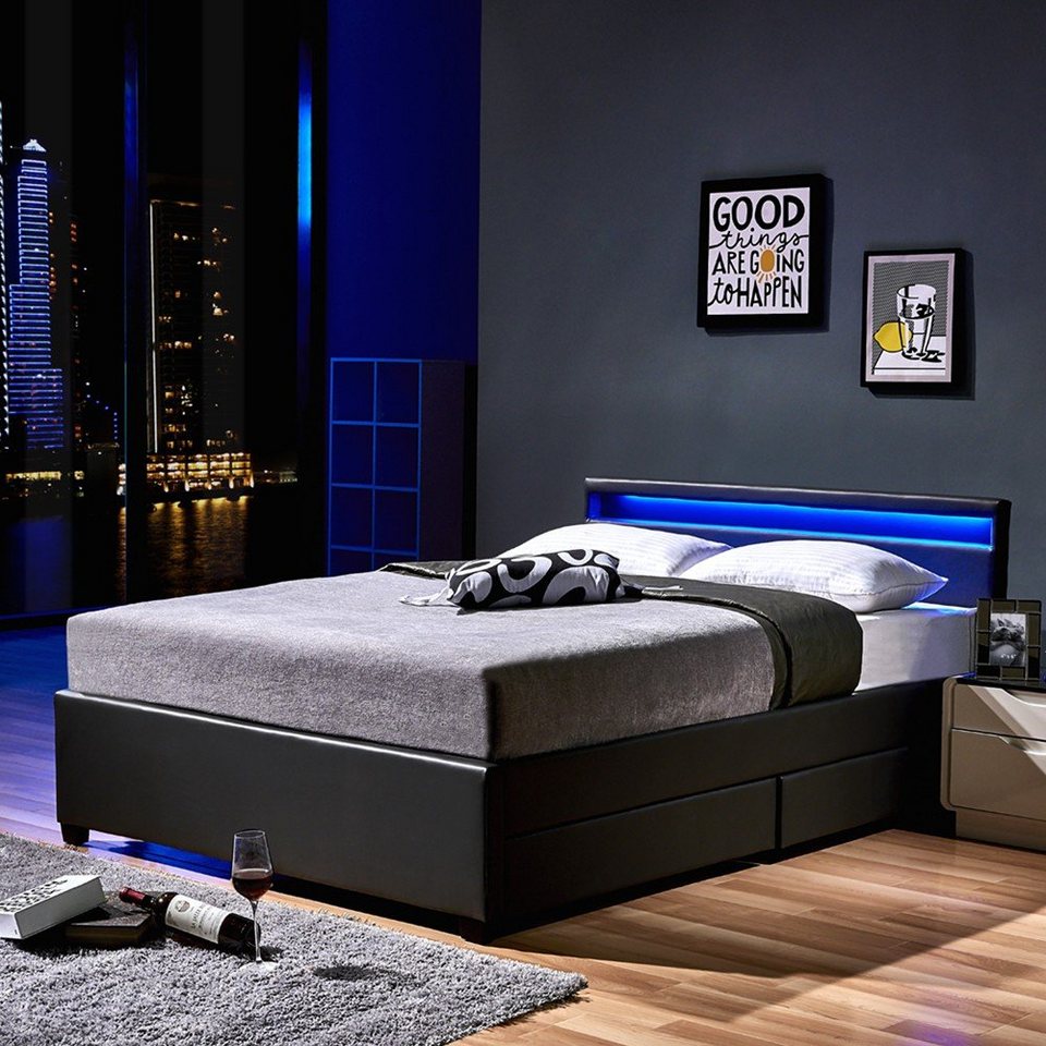 HOME DELUXE Bett »LED Bett Nube mit Schubladen« (Set, 2-tlg., bett mit