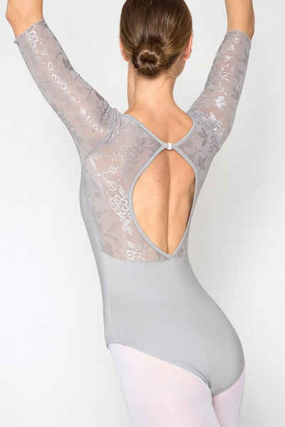 tanzmuster Body Damen Ballettanzug Ulla mit 3/4 Ärmeln aus Mesh eleganter Cut-Out Rücken