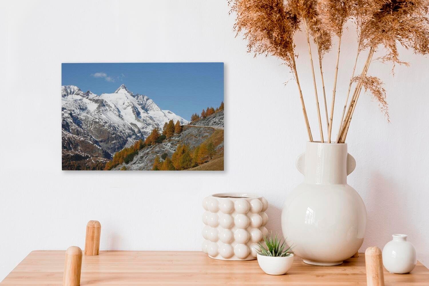 30x20 Hochalpenstraße, St), (1 OneMillionCanvasses® cm Leinwandbilder, Leinwandbild Wandbild der Blick von Wanddeko, Großglockner mit Aufhängefertig, Großglockner