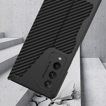 Wigento Handyhülle Für Samsung Galaxy Z Fold4 5G Armor Flip Kunstleder Handy Tasche Hülle Etuis Braun