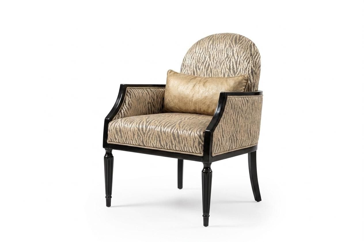 Xlmoebel Loungesessel Beiger Loungesessel mit modernem Zebramuster und Holzrahmen (1-St), Made in Europa