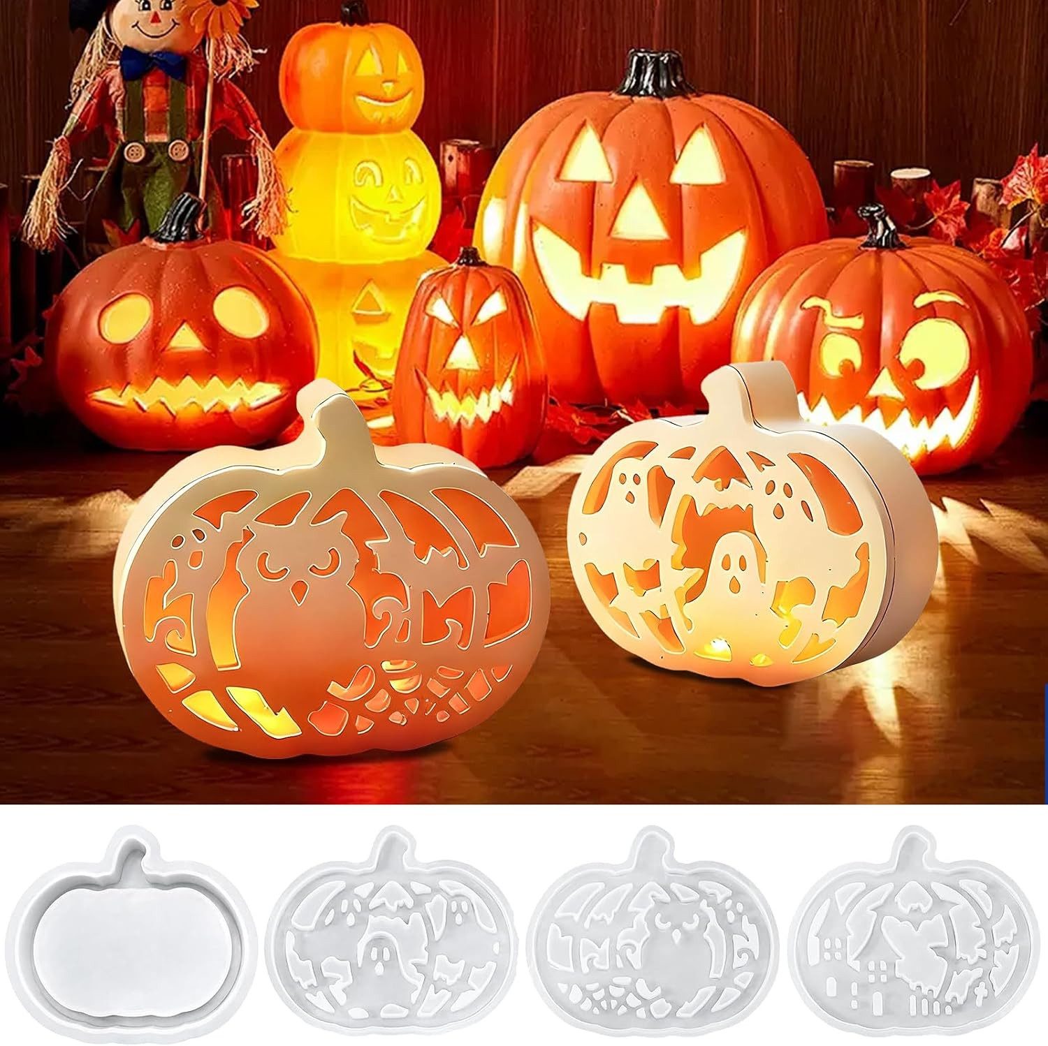 Sorvyzxn Silikonform 4 Stück Silikonform kürbis,Gießformen Silikon Halloween für DIY Kürbis, (4-tlg)