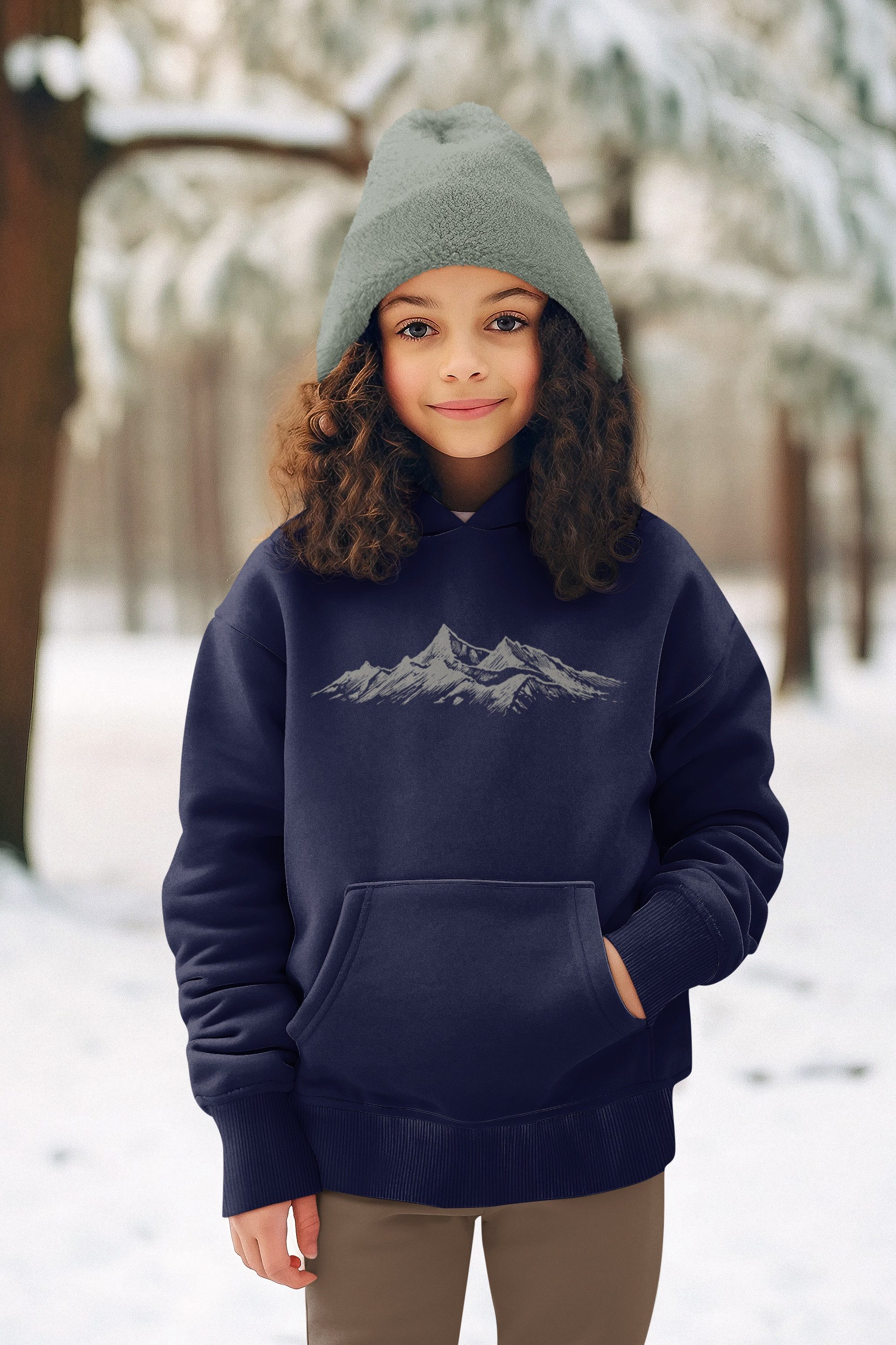 Baddery Kapuzenpullover Kinder Hoodie: "Alpengipfel" - Klettern Wandern Outdoor, hochwertiger Siebdruck