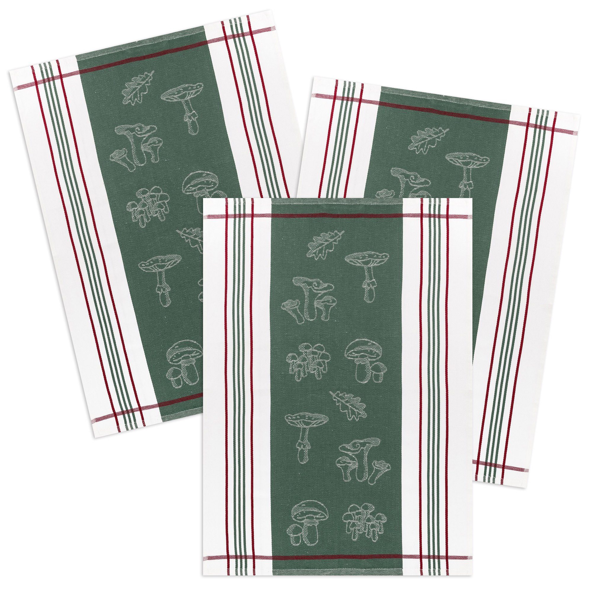 Kracht Geschirrtuch Waldpilze, (Set, 3-tlg., Set), 3er Pack Geschirrtücher (3 Stück), ca. 50 x 70 cm, Halbleinen Jacquard Grün