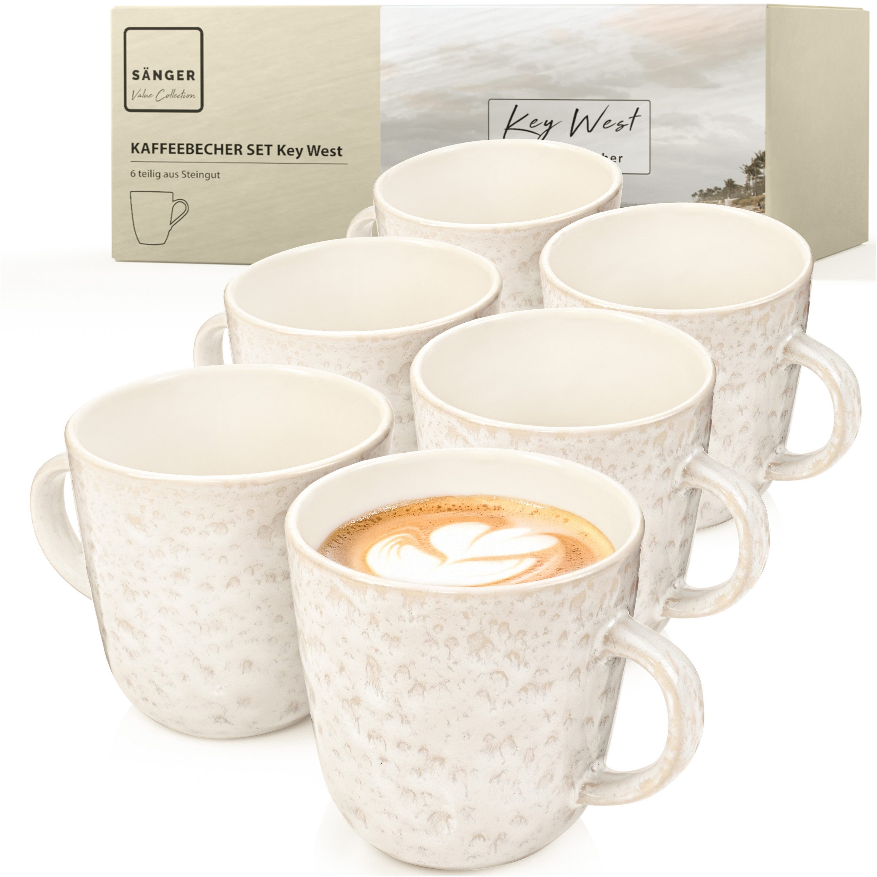 SÄNGER Becher Kaffeebecher Key West 6tlg., 6-tlg., Steingut, Creme, VALUE COLLECTION