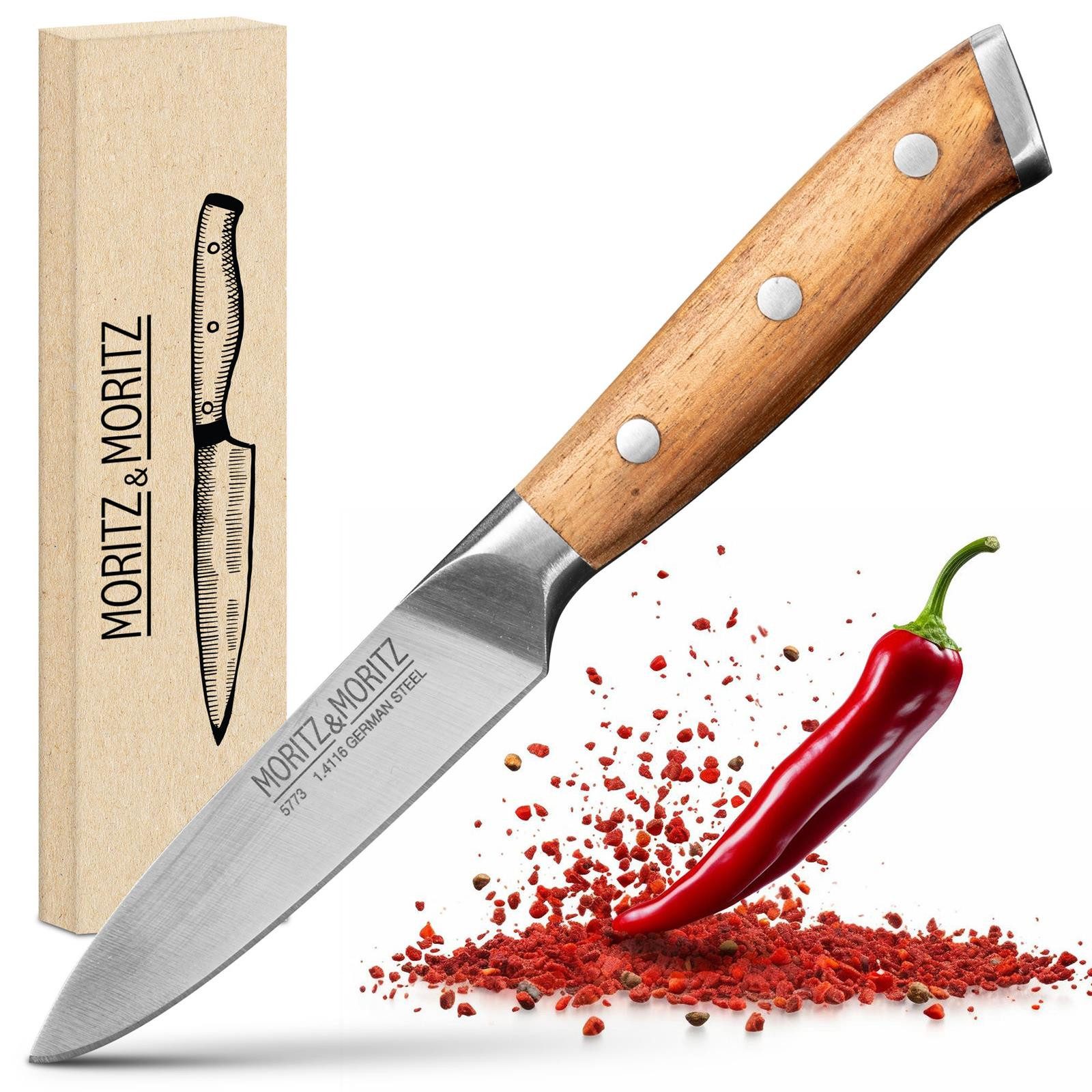 Moritz & Moritz Brotmesser Gemüsemesser 9cm scharfe Klinge, Kleines Obstmesser, ergonomischer Griff
