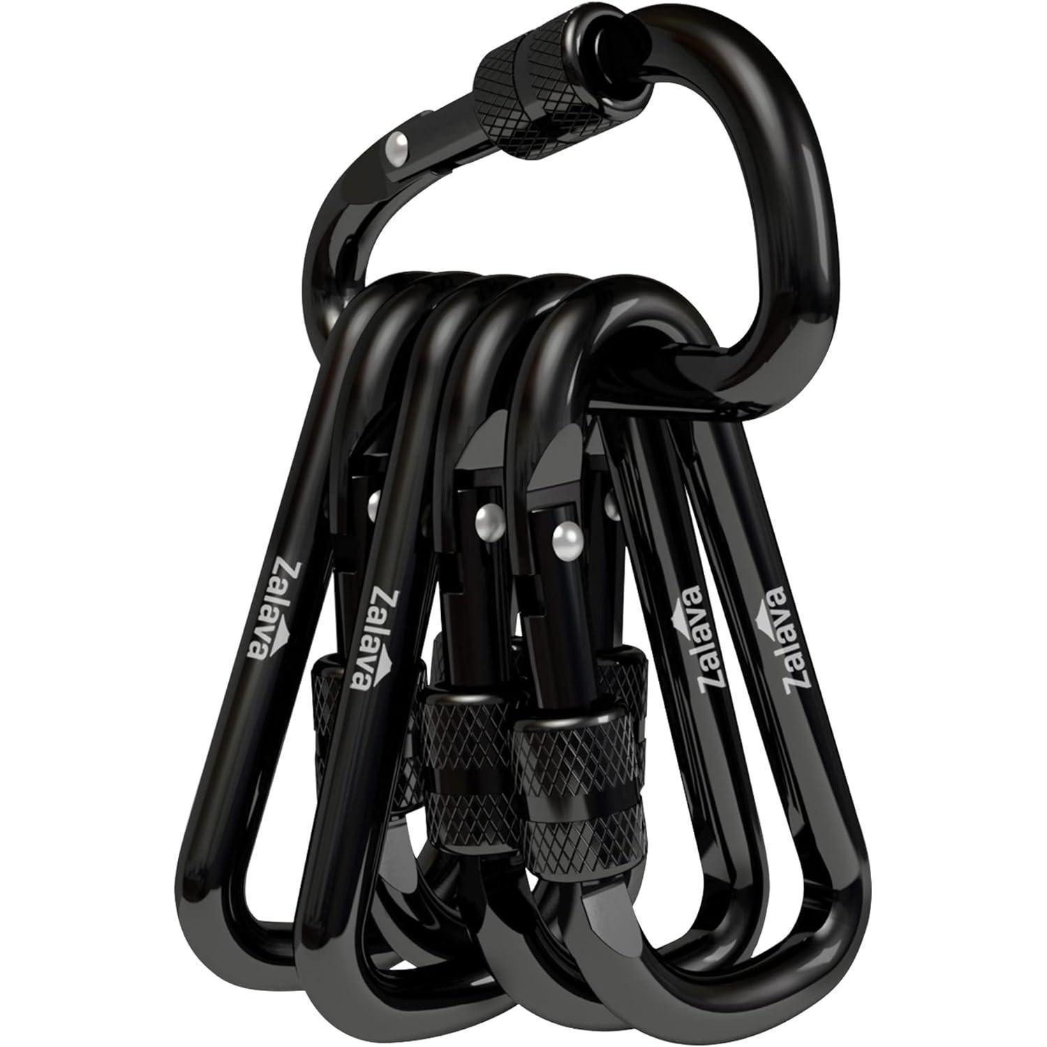 LuxusKollektion Karabiner Karabiner Mini 6er 6cm Schraubverschluss Alu Angeln Camping Schwarz