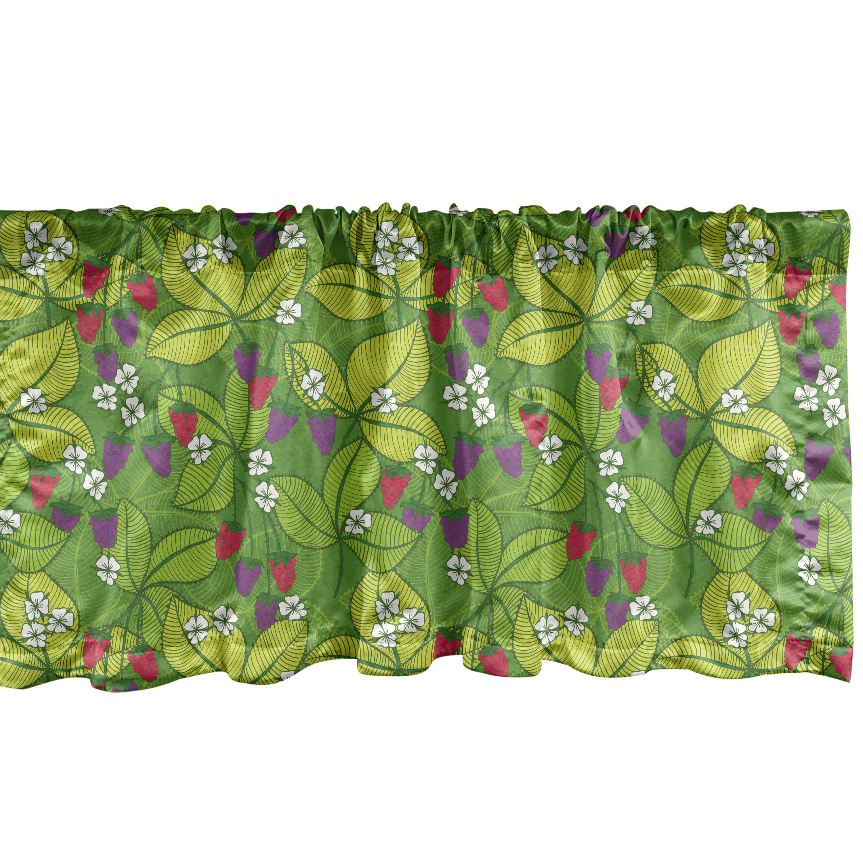 Scheibengardine Vorhang Volant für Küche Schlafzimmer Dekor mit Stangentasche, Abakuhaus, Microfaser, Blumen Beeren Blätter und Blumen
