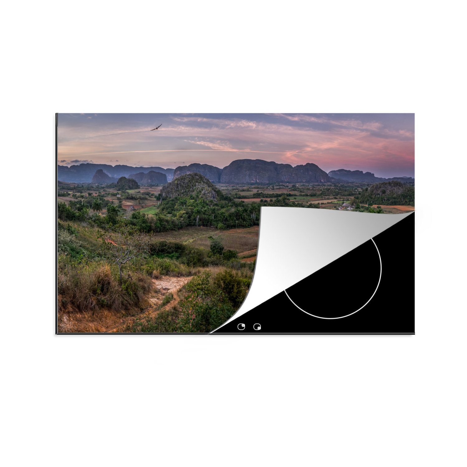 MuchoWow Herdblende-/Abdeckplatte Sonnenuntergang über dem Naturpark Viñales in Kuba, Vinyl, (1 tlg), 83x51 cm, Ceranfeldabdeckung, Arbeitsplatte für küche