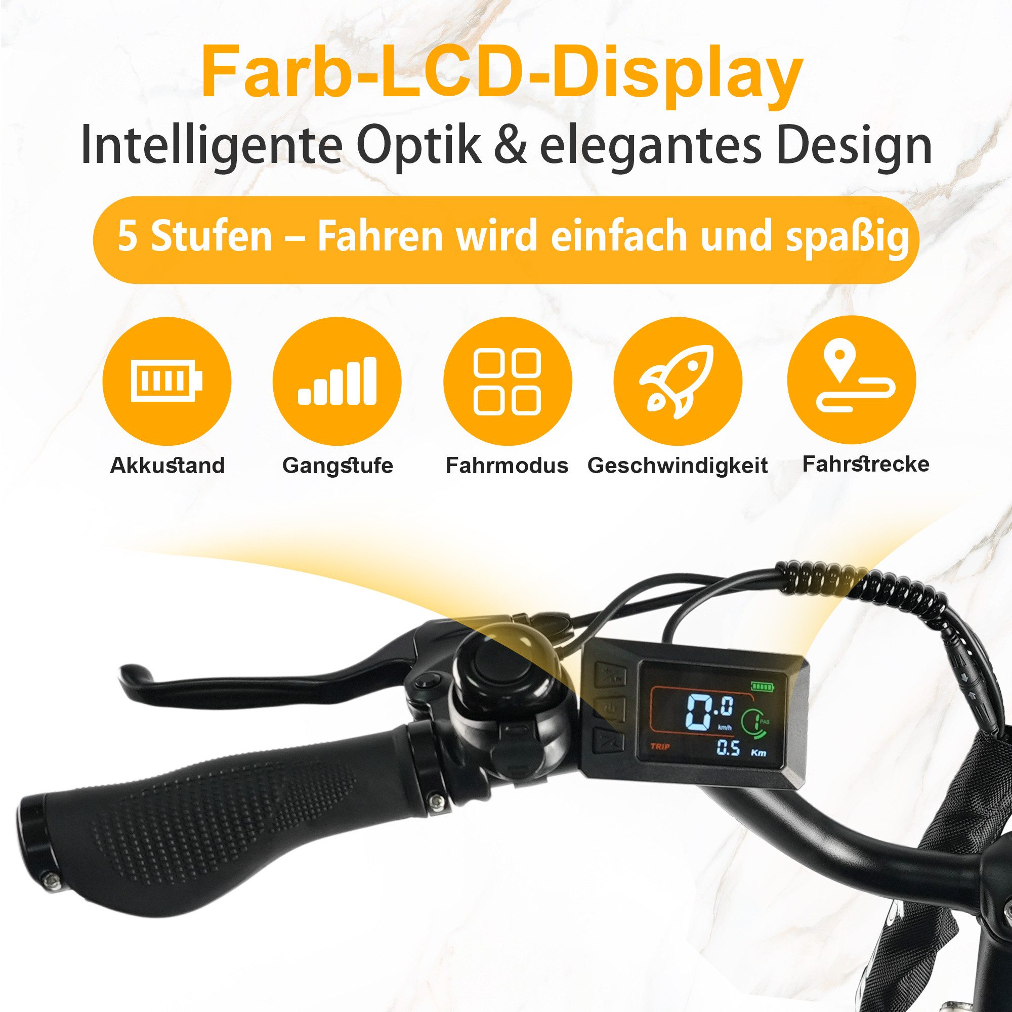 TTGO E-Bike Cityrad 26 Zoll, 650Wh, 120km, Federgabel, mit Frontkorb und Gepäckträger, 7 Gang SHIMANO, Kettenschaltung, Heckmotor, 650 Wh, (5 Stufen, Pedelec, b – Bild 5 von 5