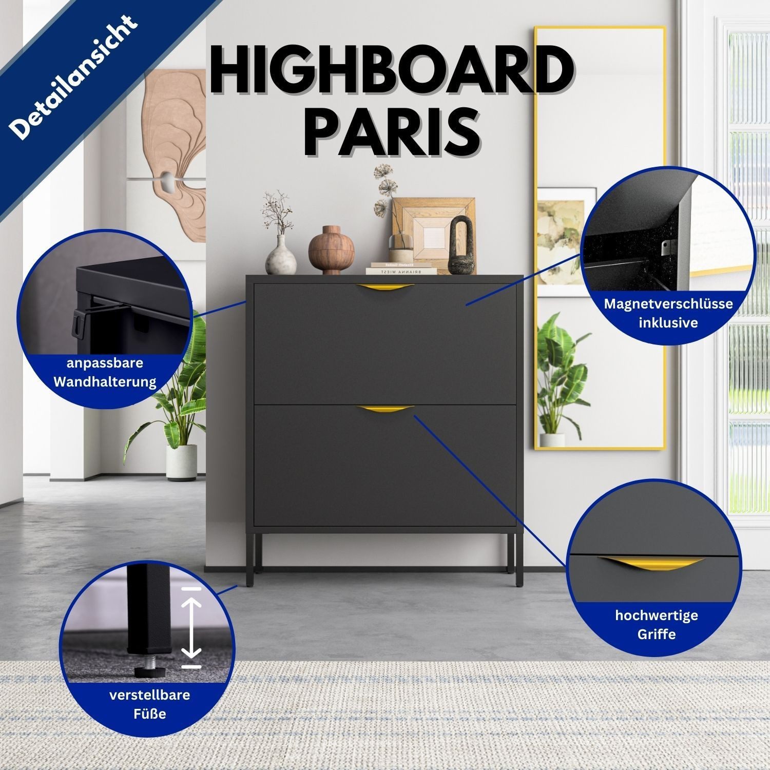 Mein-Regal Sideboard PARIS, Schwarz Schuhschrank aus Metall 2 Kippfächer fü günstig online kaufen