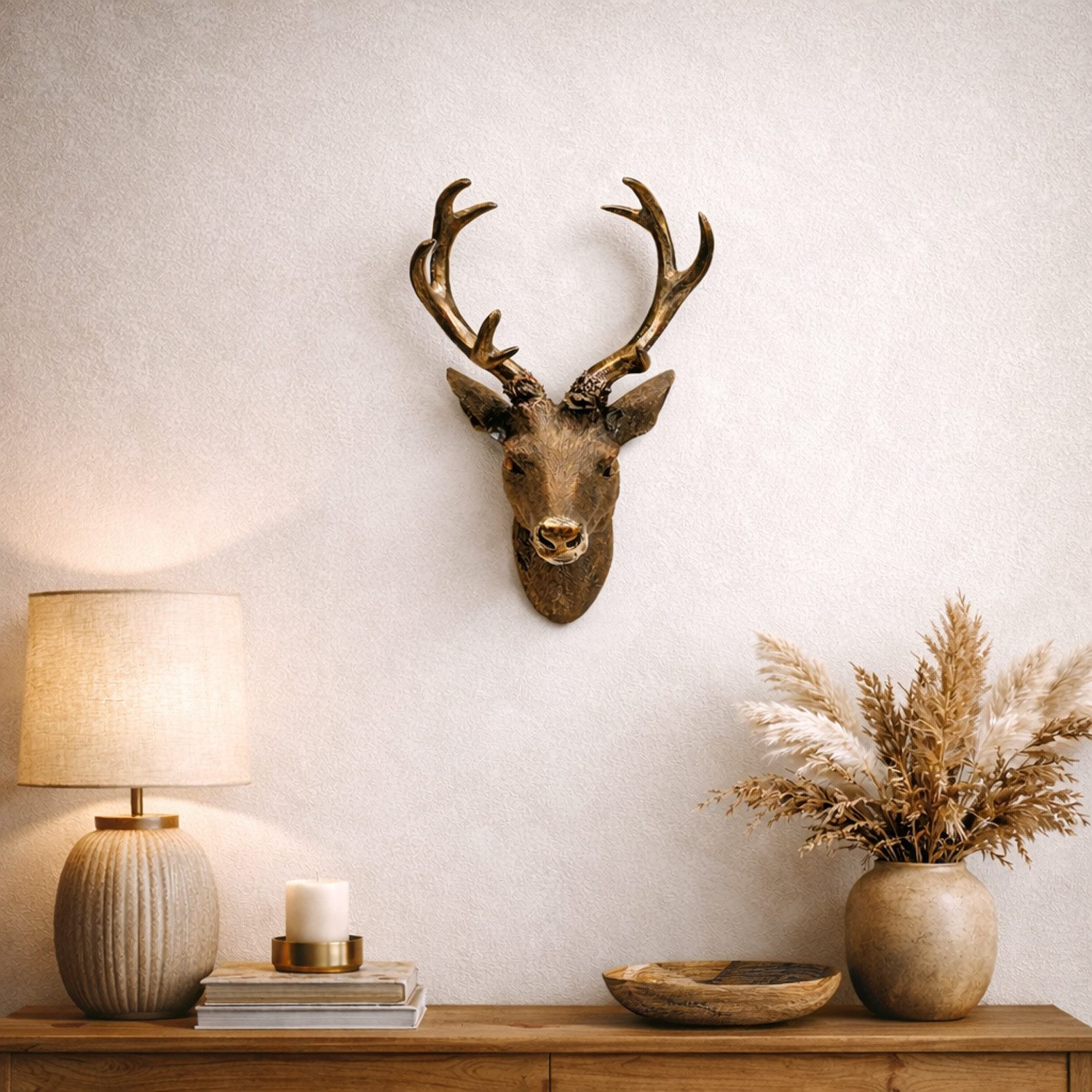 Mojawo Wanddekoobjekt Hirschgeweih Hirschkopf Geweih 10-Ender Bronze Optik günstig online kaufen