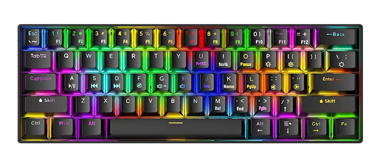 Goldstern-Tech CX23 Kompakte 61-Tasten Kabelose Gaming-Tastatur (mit 3 Verbindungsmodi, RGB, Blue Switches & Wireless)