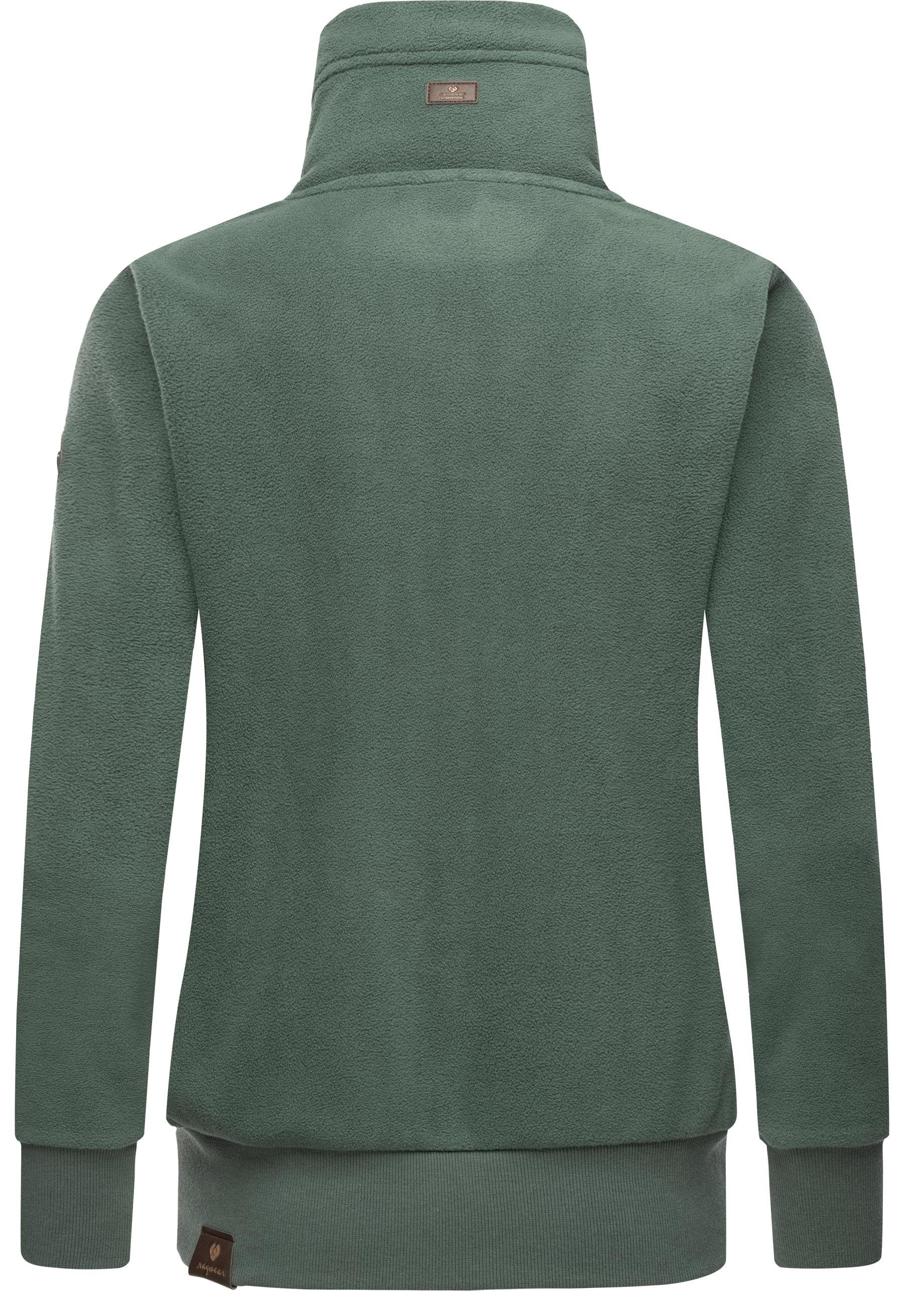 Fleece Sweatjacke Zip-Sweater Zip Ragwear Rylie mit Fleece Solid Kordeln tannengrün weicher