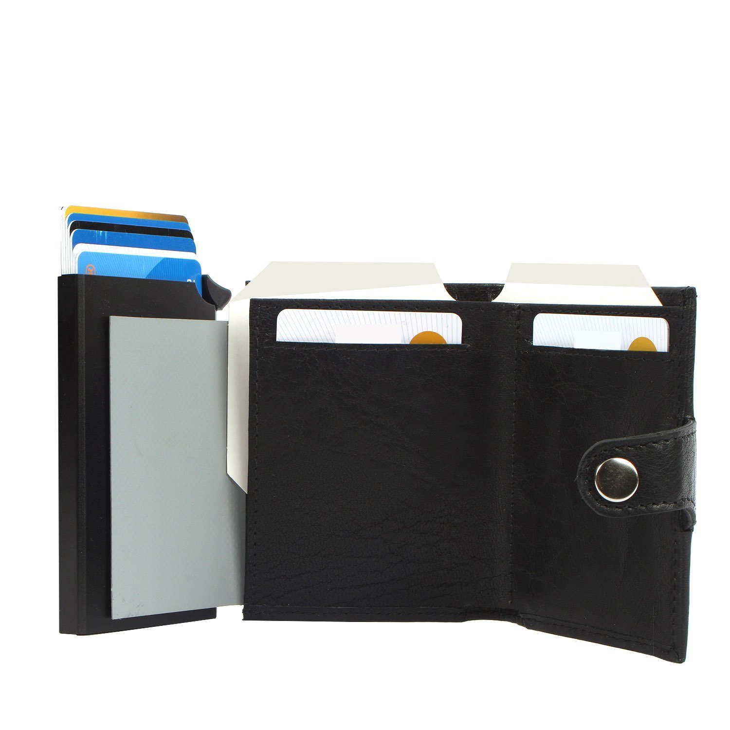 Margelisch Geldbörse deepblack Mini Kreditkartenbörse single Leder aus leather, Upcycling noonyu