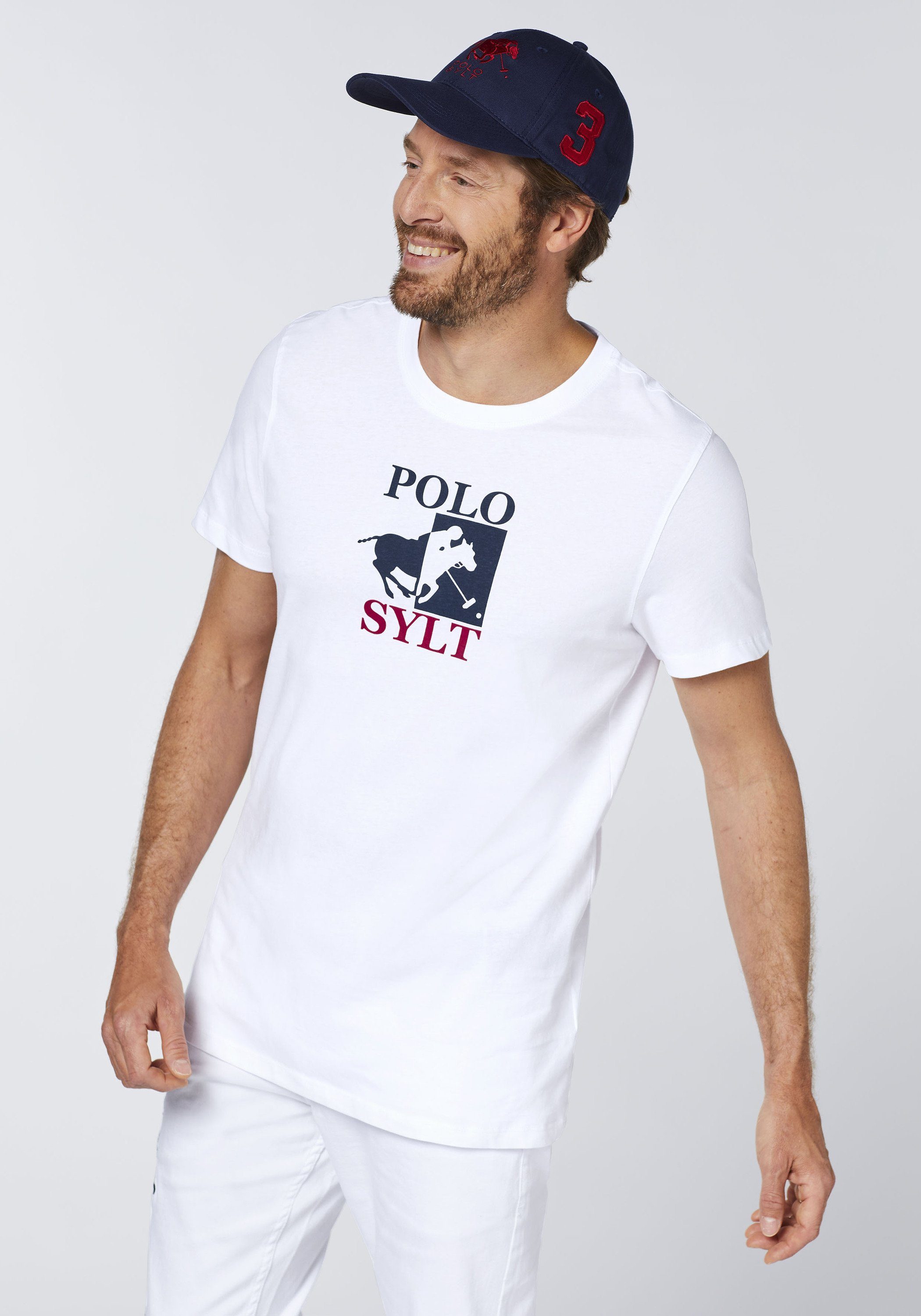 White großem Logoprint Sylt Bright 11-0601 Print-Shirt Polo mit