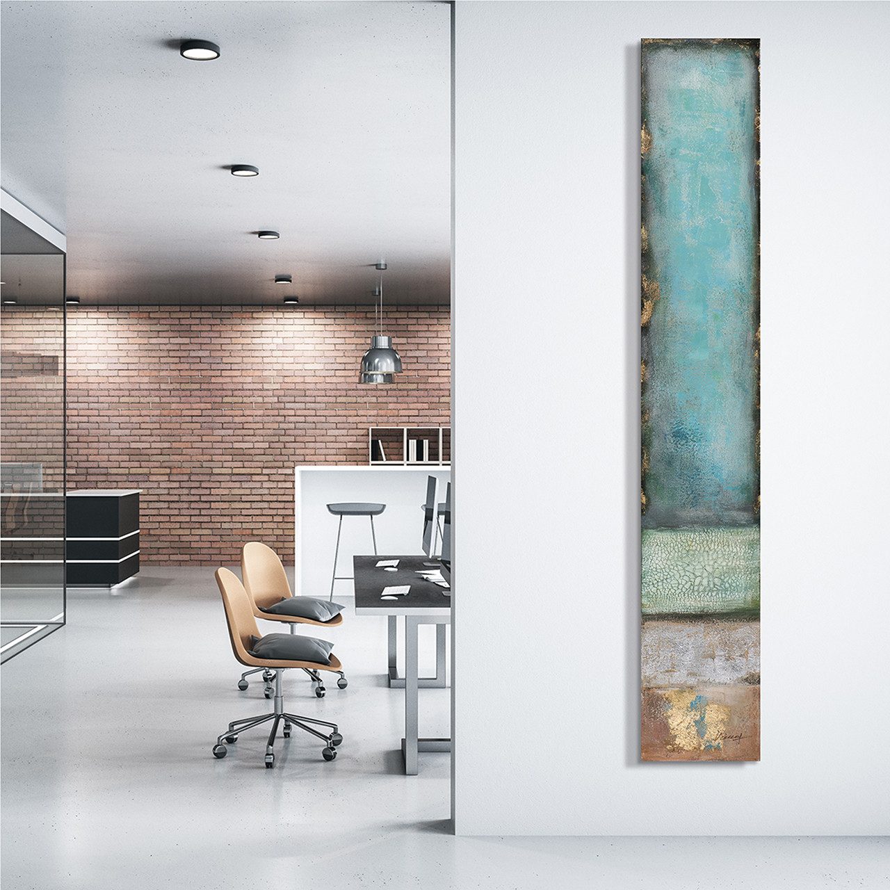 ArtUniverse Gemälde Schlanke Harmonie in Türkis 25 x 150 cm, Abstrakt