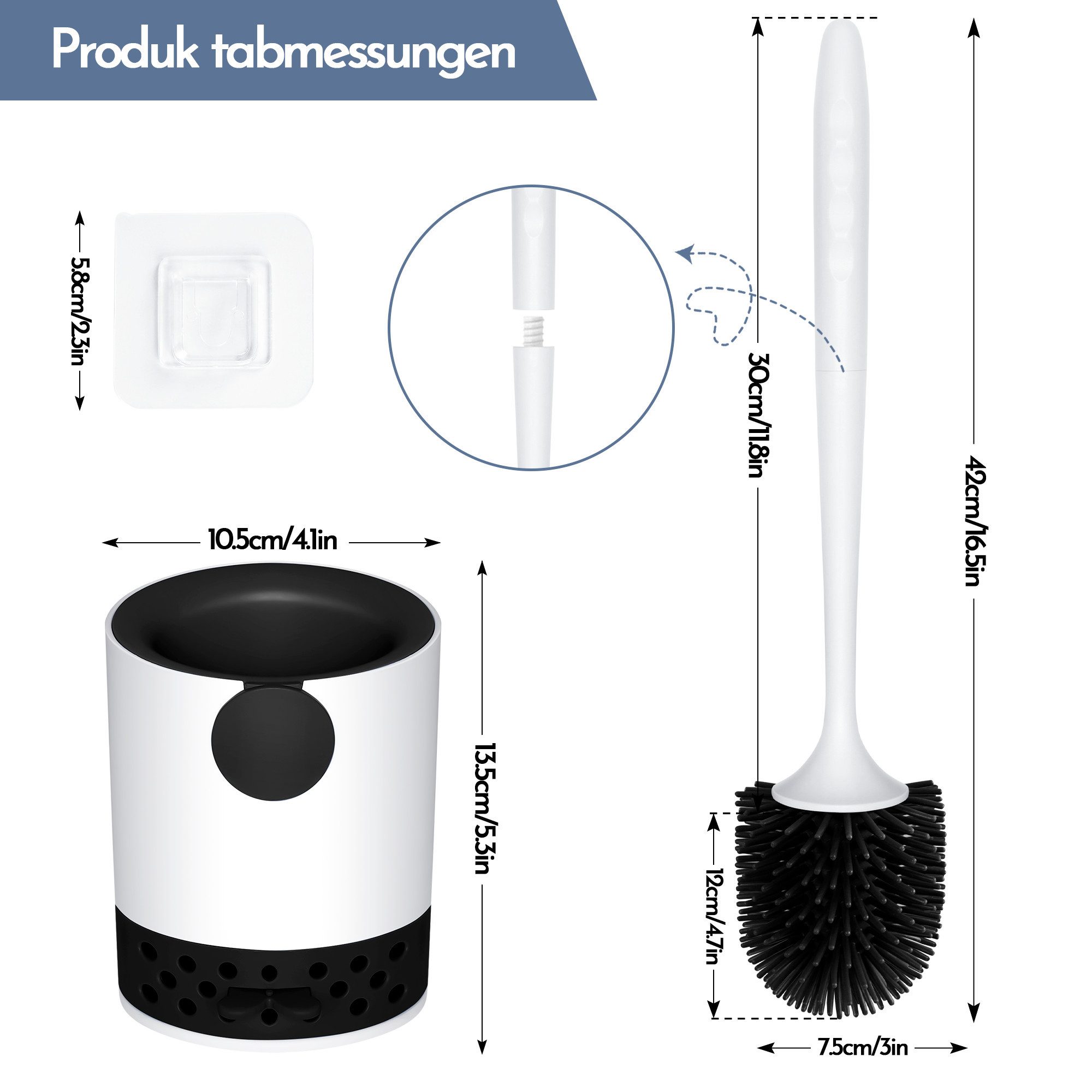 Thumbnail - ElitVita WC-Reinigungsbürste Klobürste Schwarz Toilettenbürste, mit Halter, für Badezimmer Gäste-WC, (1-tlg), mit Antiba...