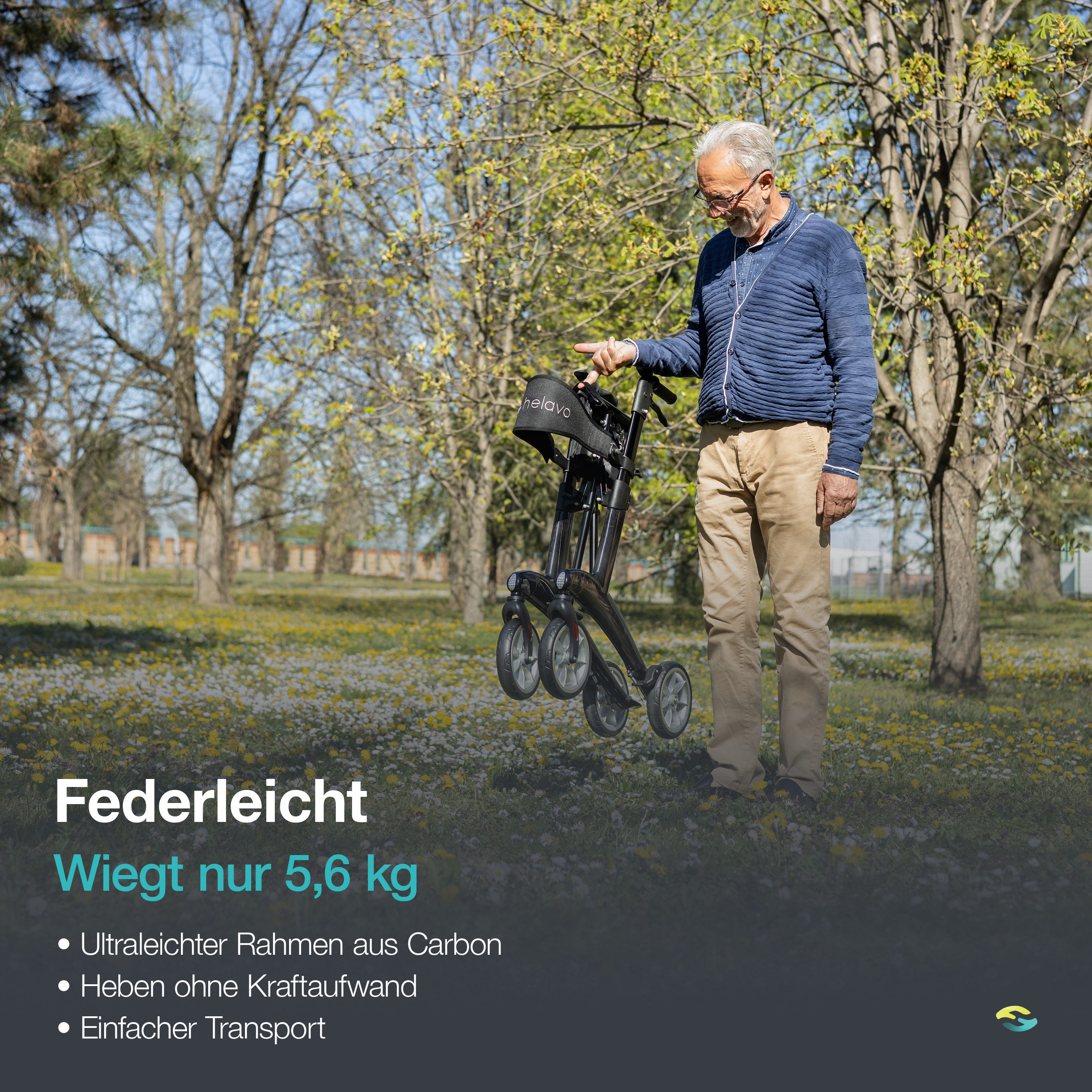 Helavo Rollator H1210, Ultraleichter faltbar Carbon Rollator aus Kohlefaser für Innen & Außen