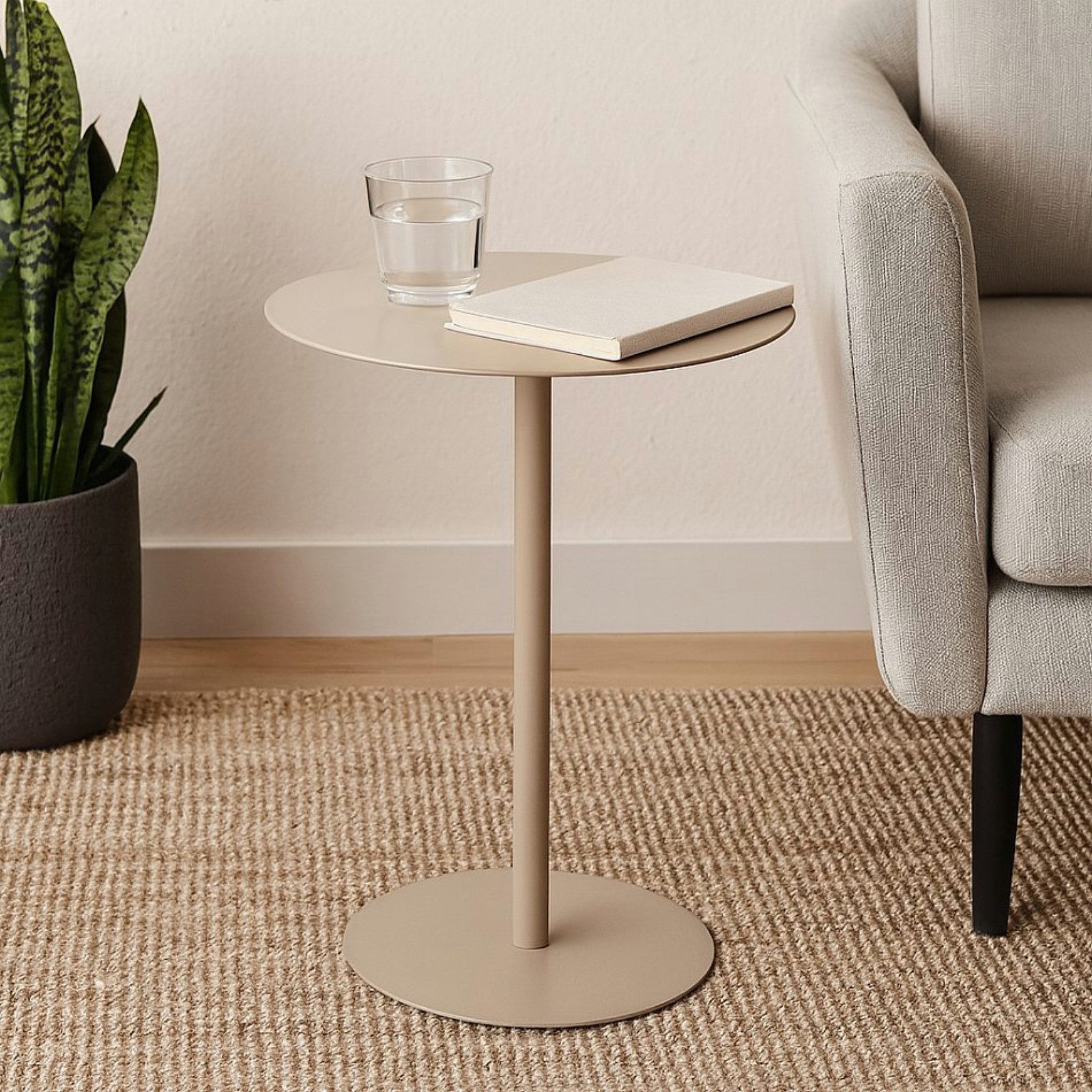 Koopman Beistelltisch Sofatisch Nachttisch 53x35x25 cm Metall Klein Rund Demontiert (Einzelartikel, 1-St., 1 Tisch), Beige, Metall, Rund, stabiler Stand, Tisch