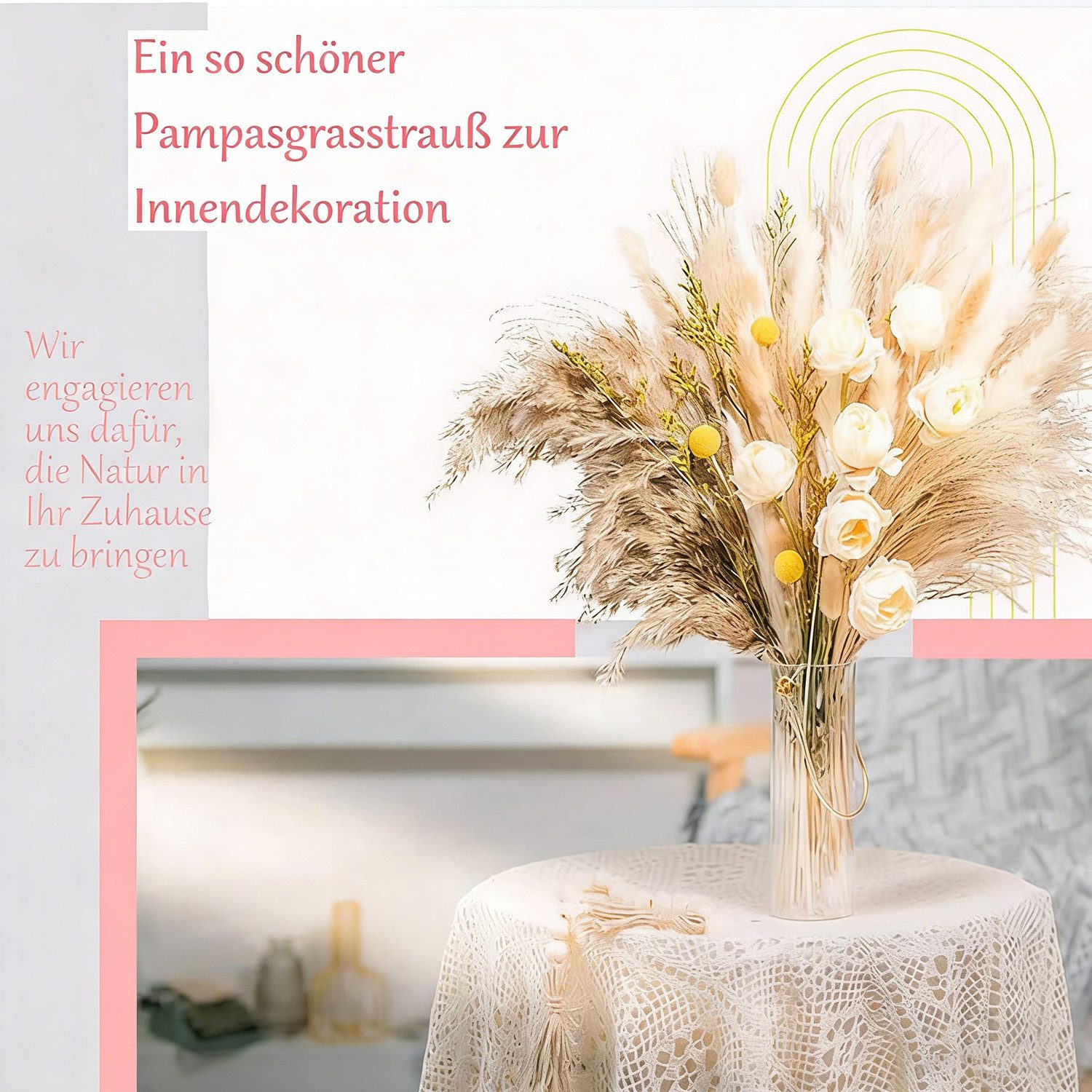 Trockenblume Natürliche Pampasgras Deko 100 Stück DIY Trockenblumen für Pampasgras, Toomoke, Höhe 43 cm, Ideal for Boho Wohnzimmer-Schlafzimmer-und Vasen Deko – Bild 4 von 5