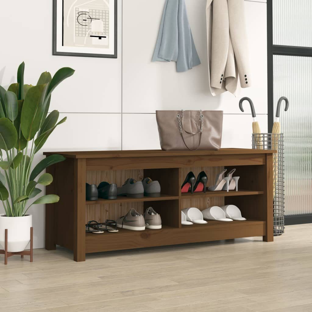 Massivholz Schuhbank cm 110x38x45,5 furnicato Schuhschrank Honigbraun Kiefer