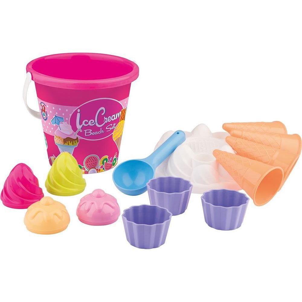 SIMBA Spiel Simba Eimergarnitur Eis 14-teilig mit Eimer und Sandformen, Eimergarnitur Eis, 14-teilig, Eisformen, Portionierer, 2 Farbvarianten