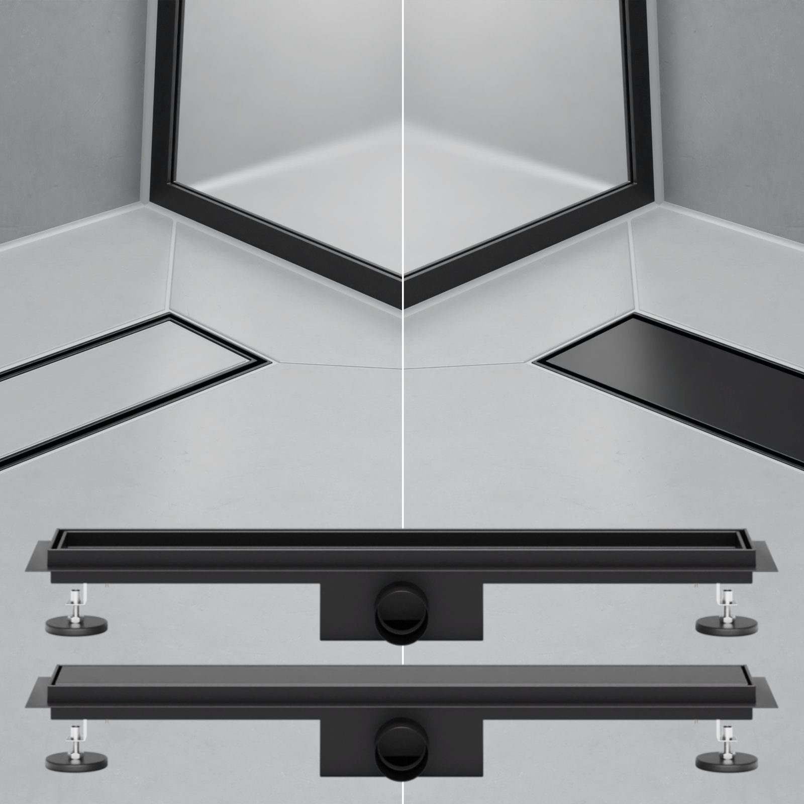 HAGO Duschrinne 2in1 Duschrinne Schwarz Duschablauf Bodenablauf Abflussrinne Edelstahl