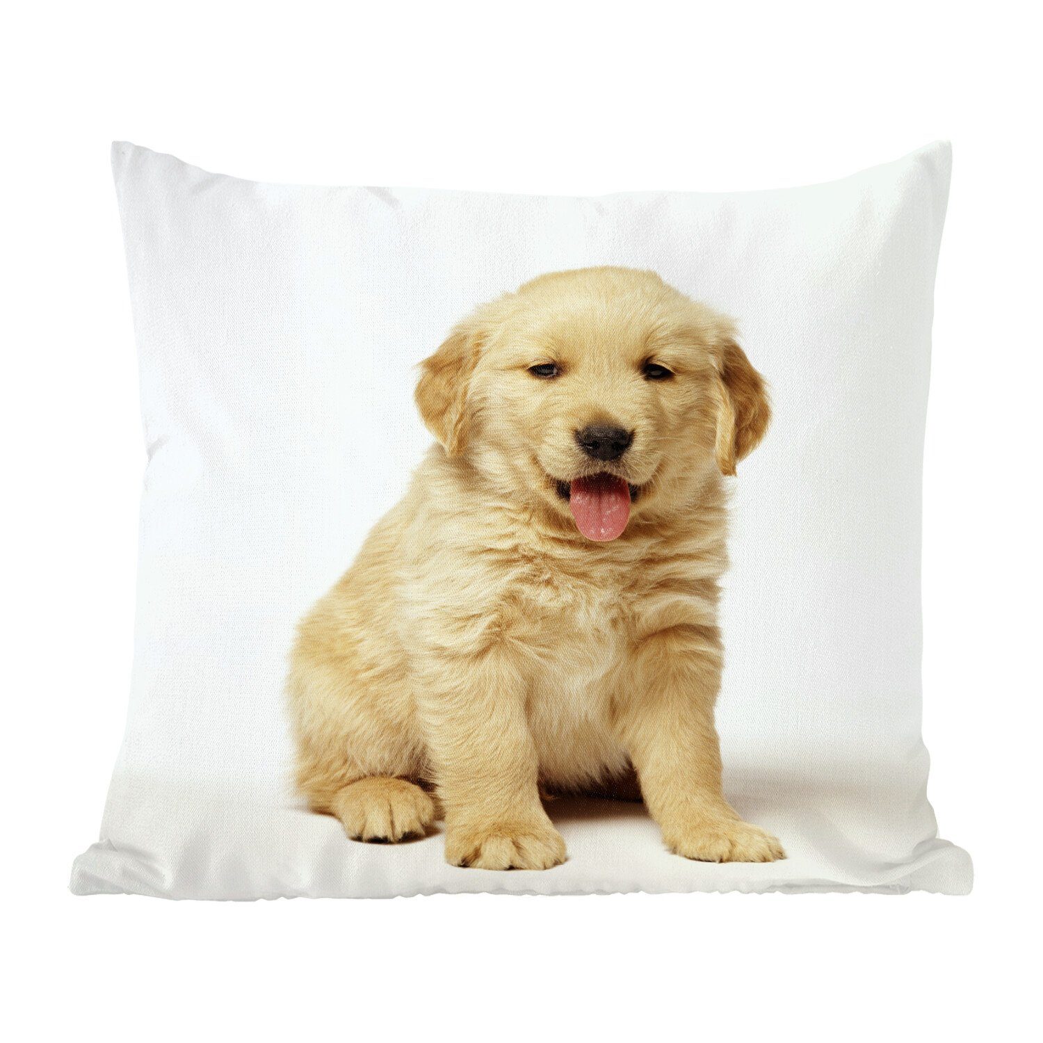 MuchoWow Dekokissen Porträt eines flauschigen Golden Retriever Welpen, Zierkissen mit Füllung für Wohzimmer, Schlafzimmer, Deko, Sofakissen