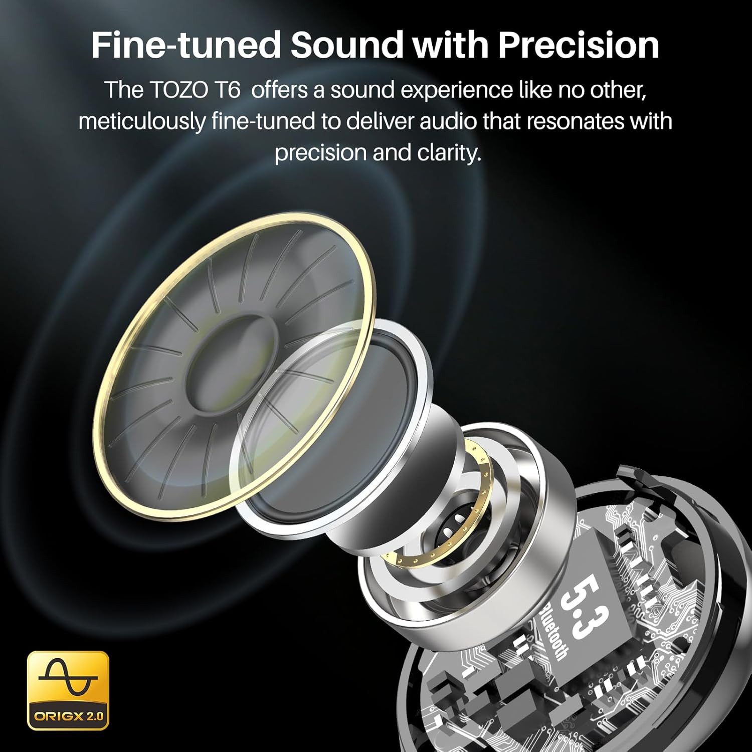 TOZO Bluetooth 5.3 Headset mit 50h Akku & IPX8 Schutz In-Ear-Kopfhörer (Diese Bluetooth Kopfhörer bieten kraftvollen Bass, klare Höhen und ausgewogene Mitten für ein beeindruckendes Musikerlebnis im Alltag., True Wireless Audio mit Ladecase, Bass Sound & Touch Steuerung)