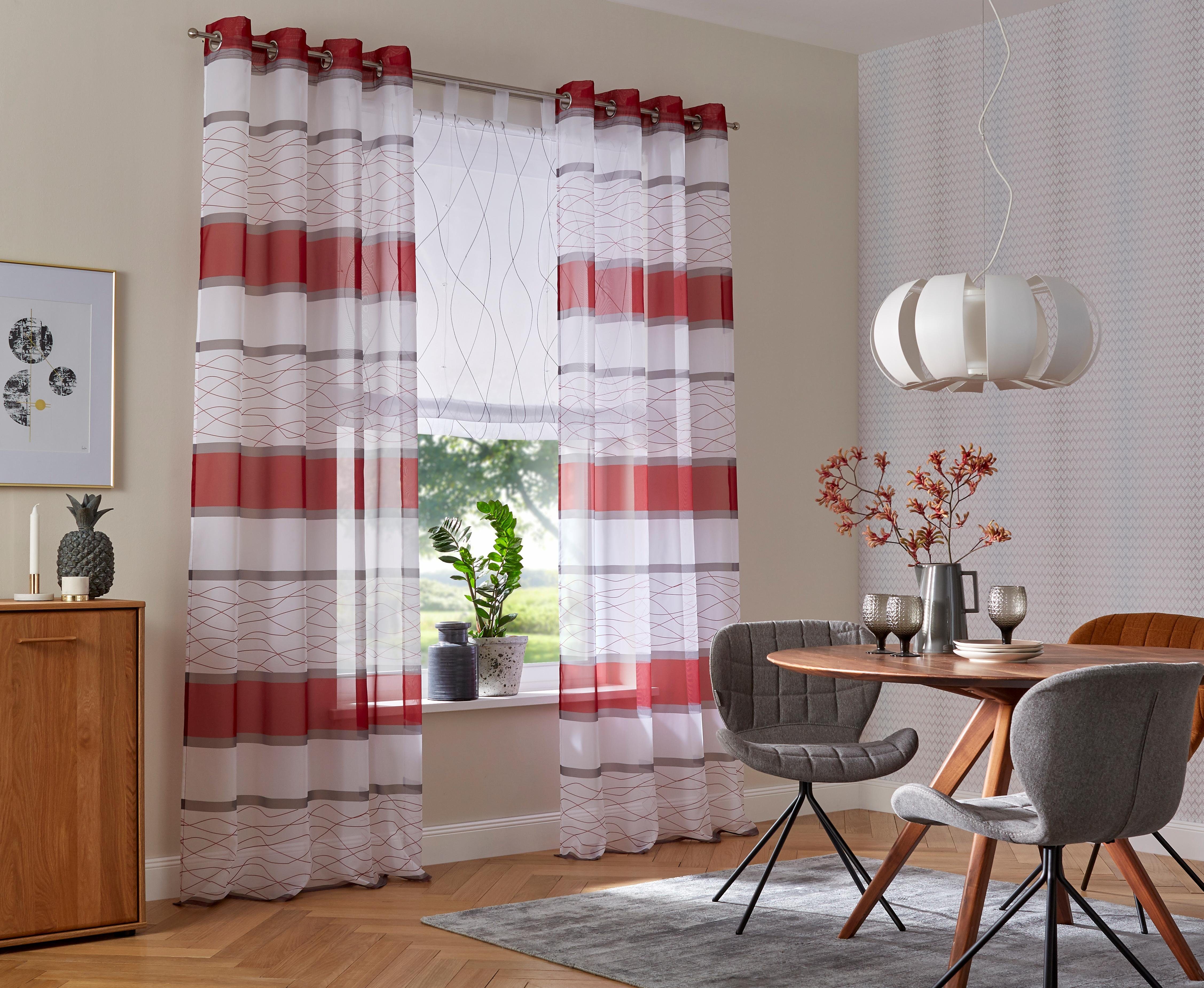 Gardine Jay, my Ösen St), (2 Fertiggardine, rot transparent, Voile, Vorhang, home, transparent