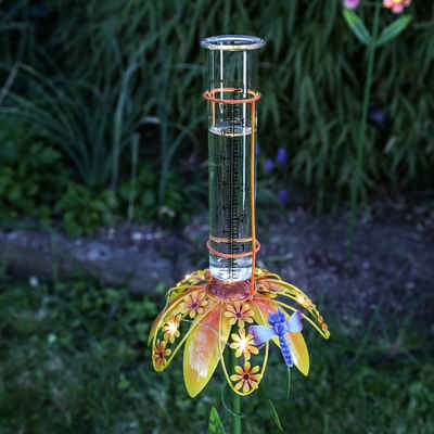 MARELIDA LED Solarleuchte LED Solar Regenmesser Libelle orange Blume Gartenstecker 84cm, LED Classic, warmweiß (2100K bis 3000K)